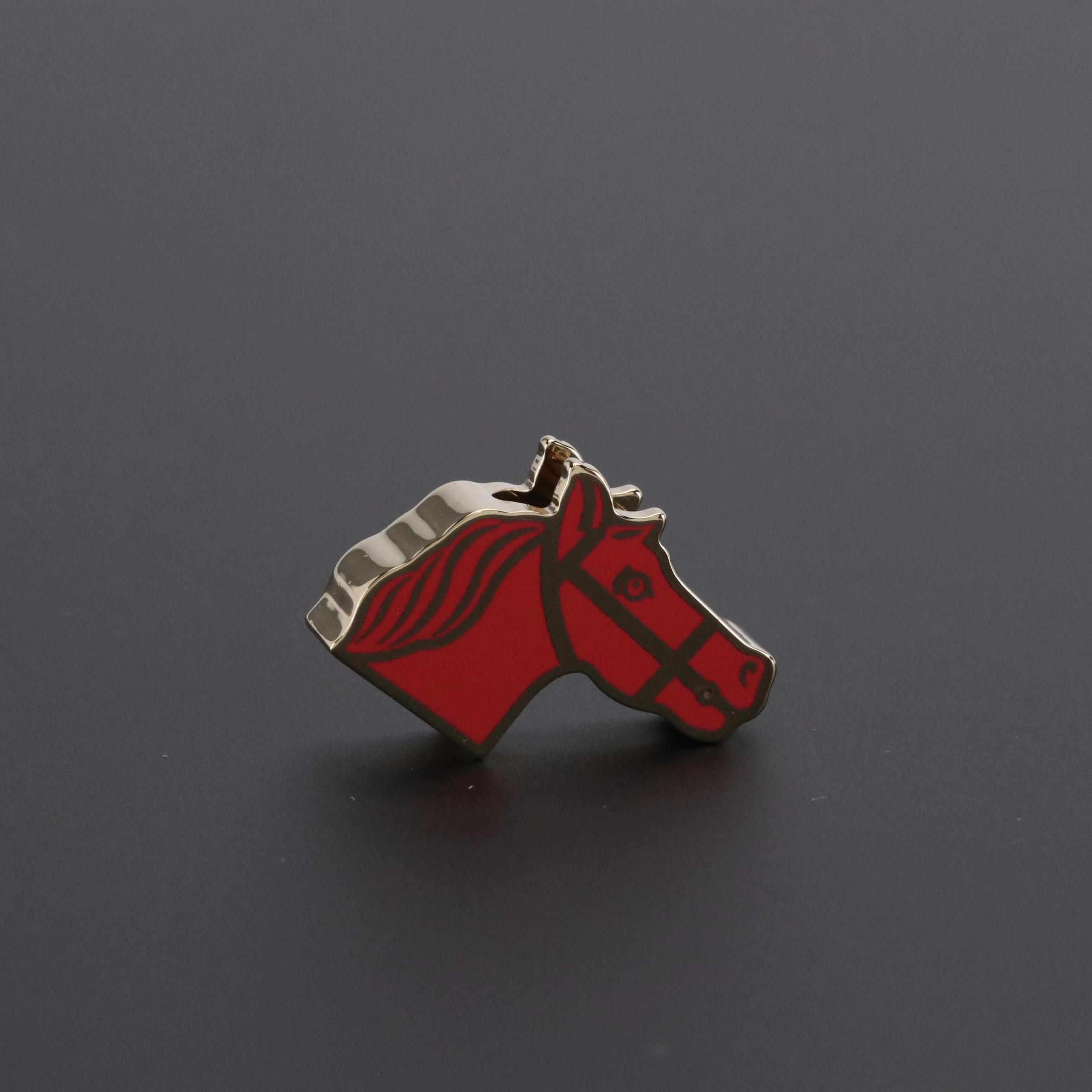 Hermès Quadrige Horse Twilly Scarf Ring in Pink Lacquered Permabrass with Box