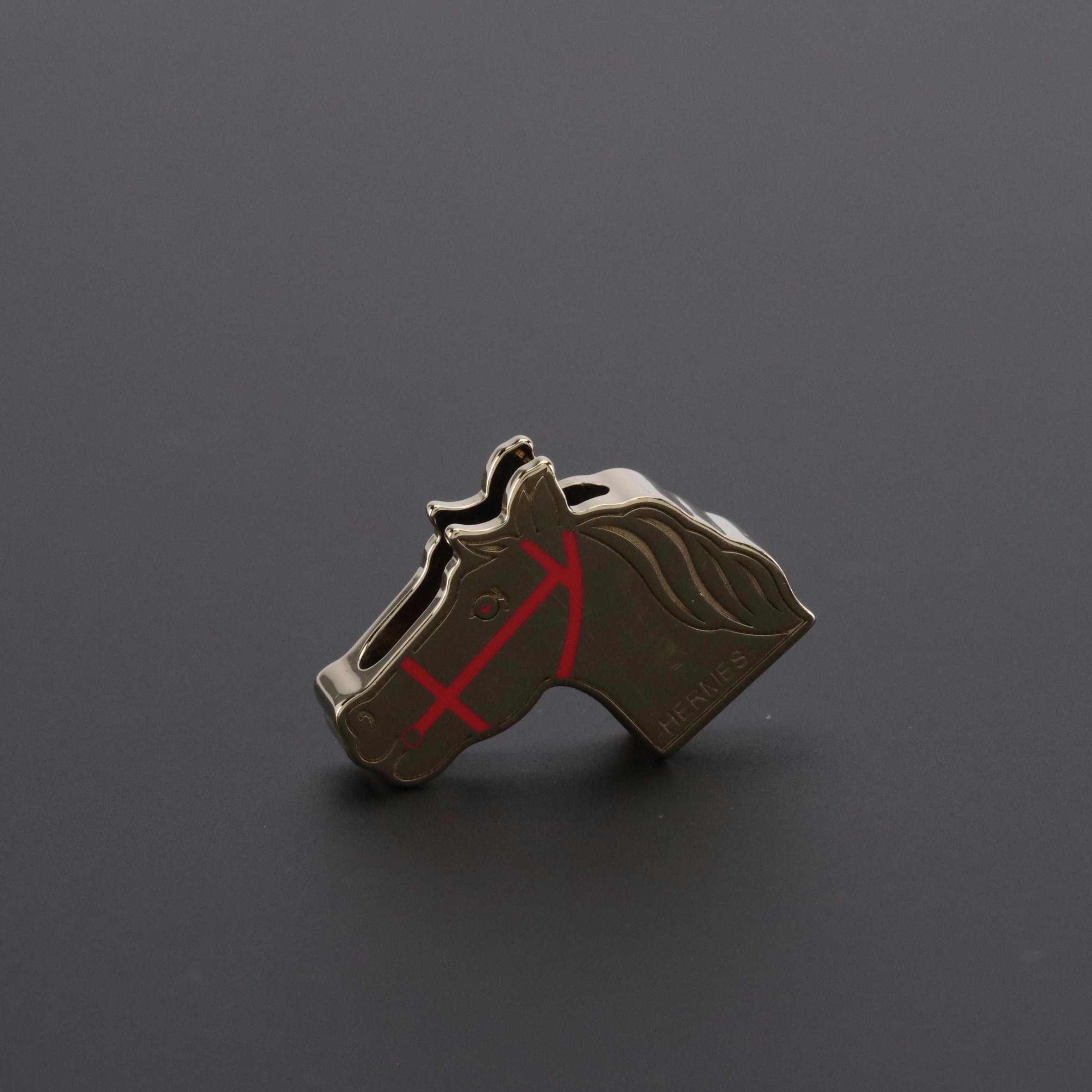 Hermès Quadrige Horse Twilly Scarf Ring in Pink Lacquered Permabrass with Box