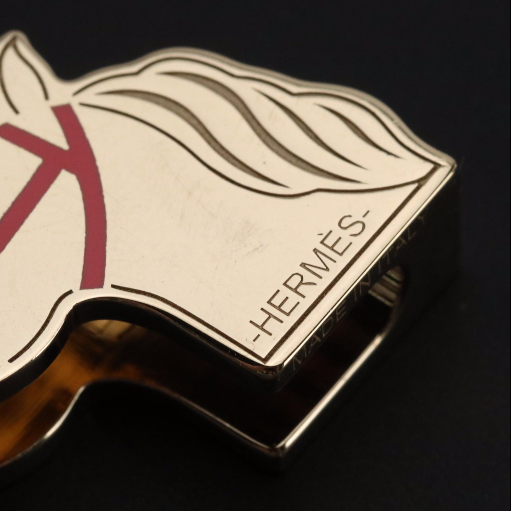 Hermès Quadrige Horse Twilly Scarf Ring in Pink Lacquered Permabrass with Box