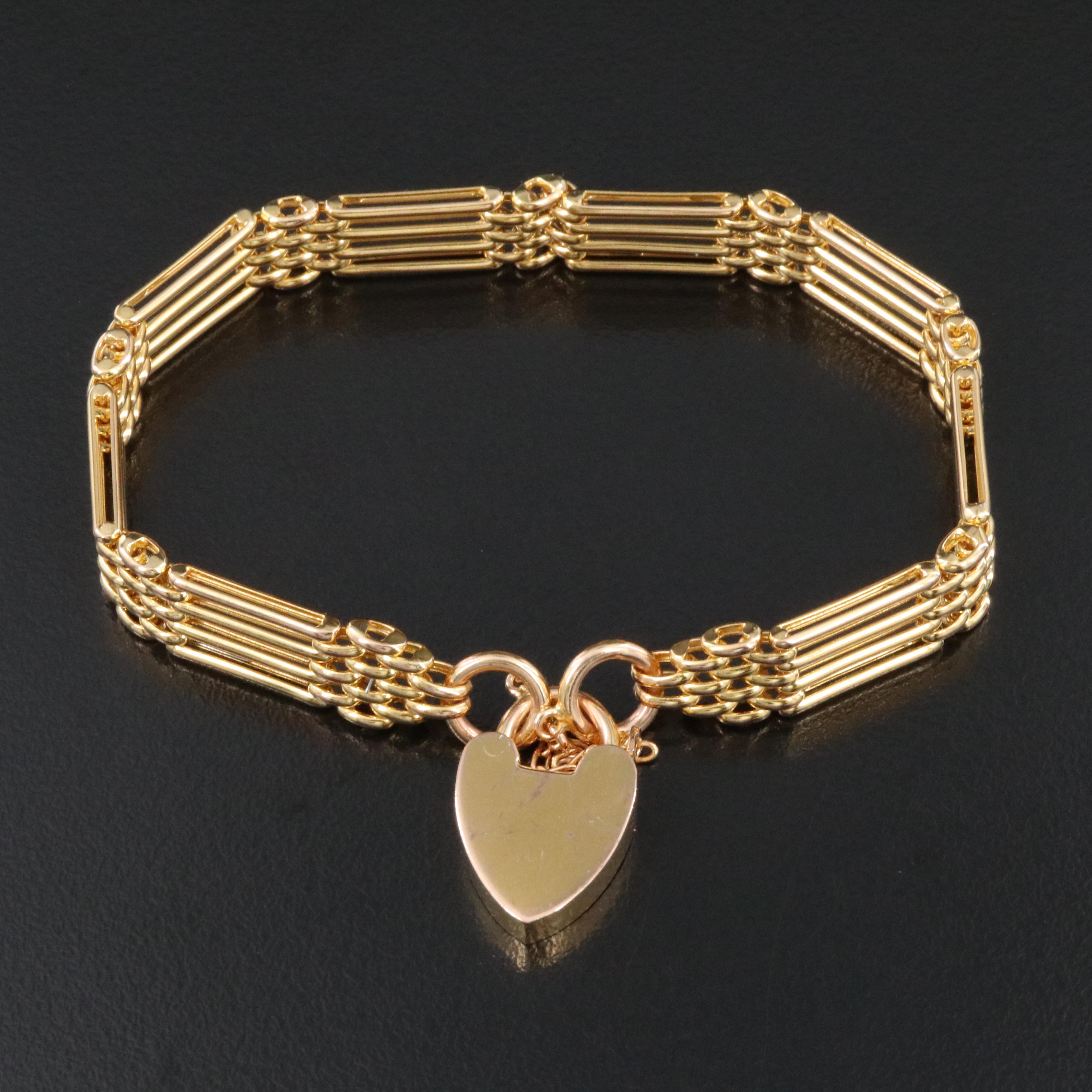 9K Gate Bracelet with Heart Lock Closure