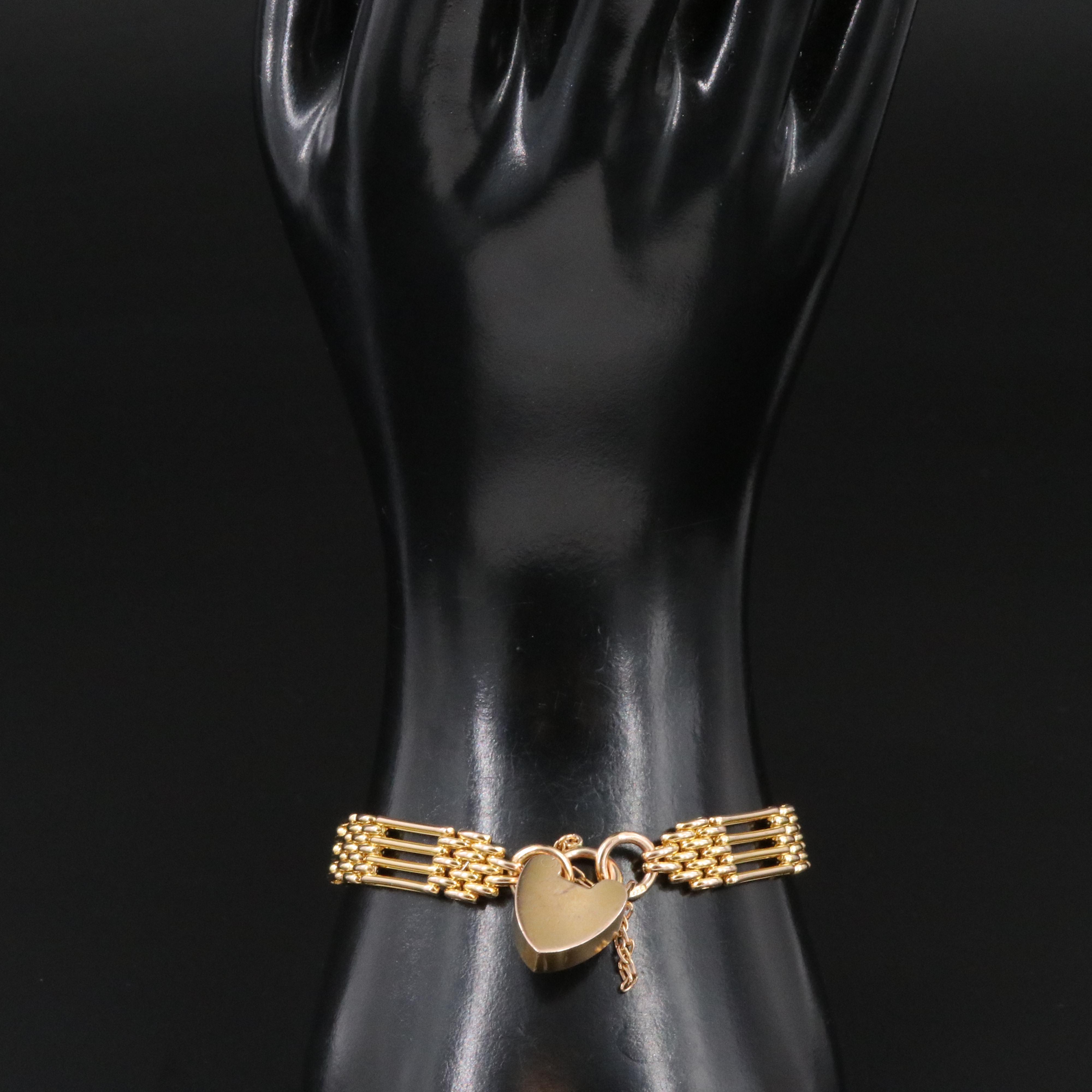 9K Gate Bracelet with Heart Lock Closure