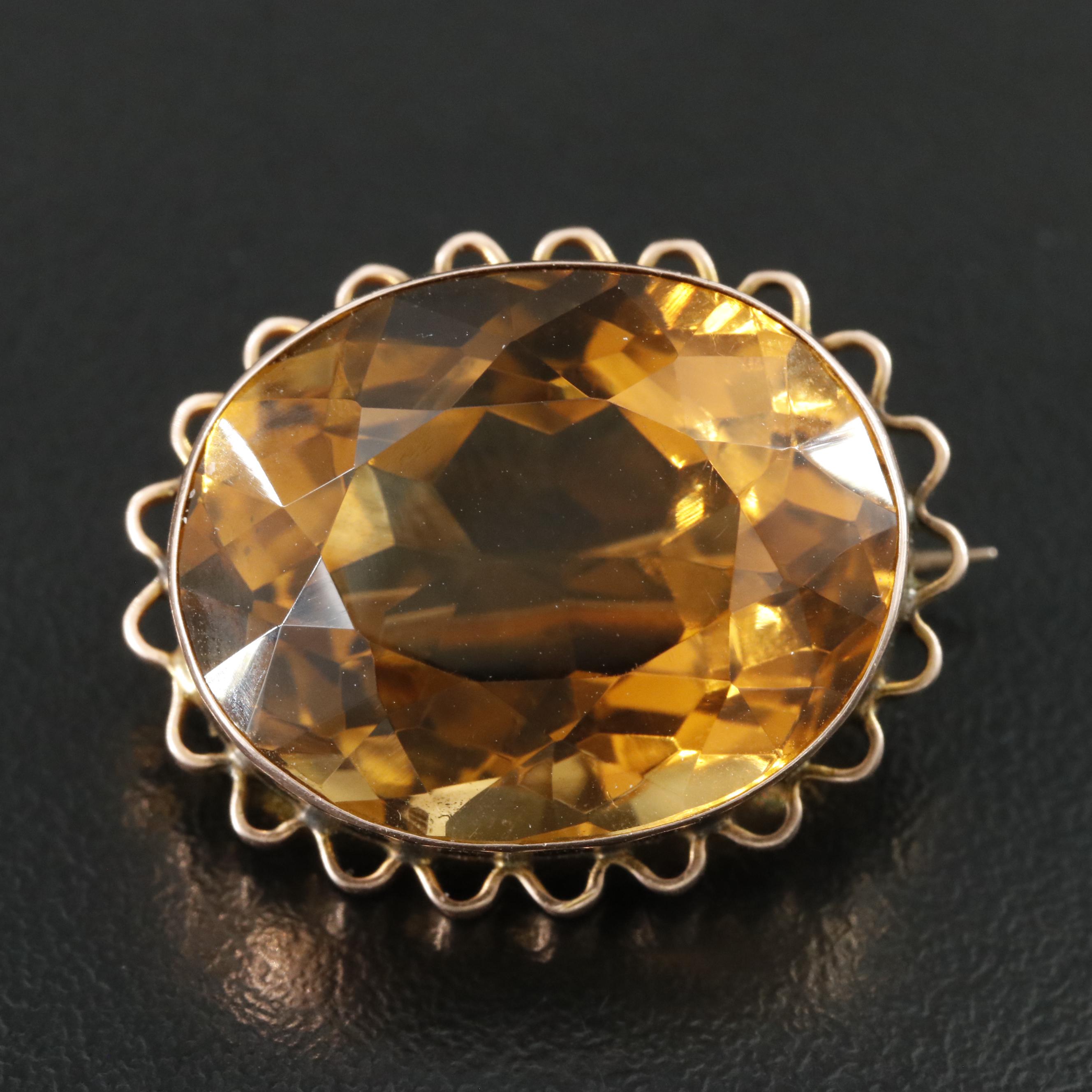 Antique 10K Rose Gold 23.68 CT Citrine Converter Brooch