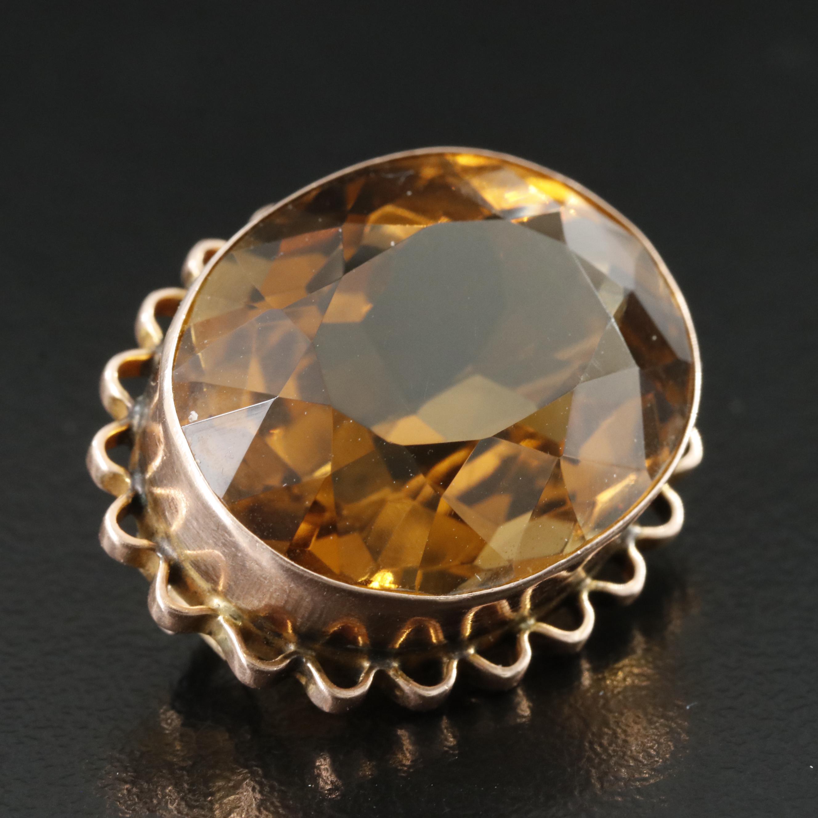 Antique 10K Rose Gold 23.68 CT Citrine Converter Brooch
