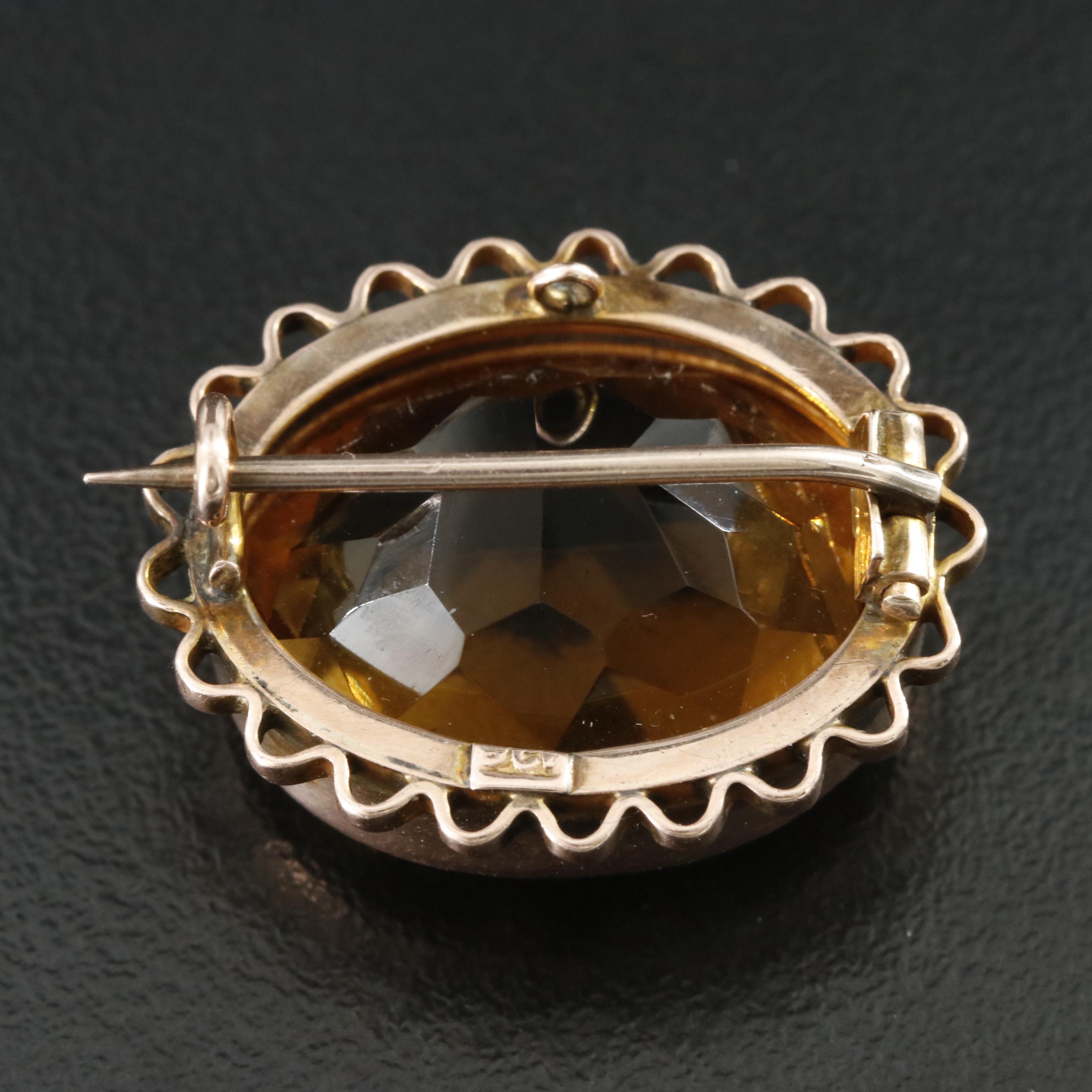 Antique 10K Rose Gold 23.68 CT Citrine Converter Brooch