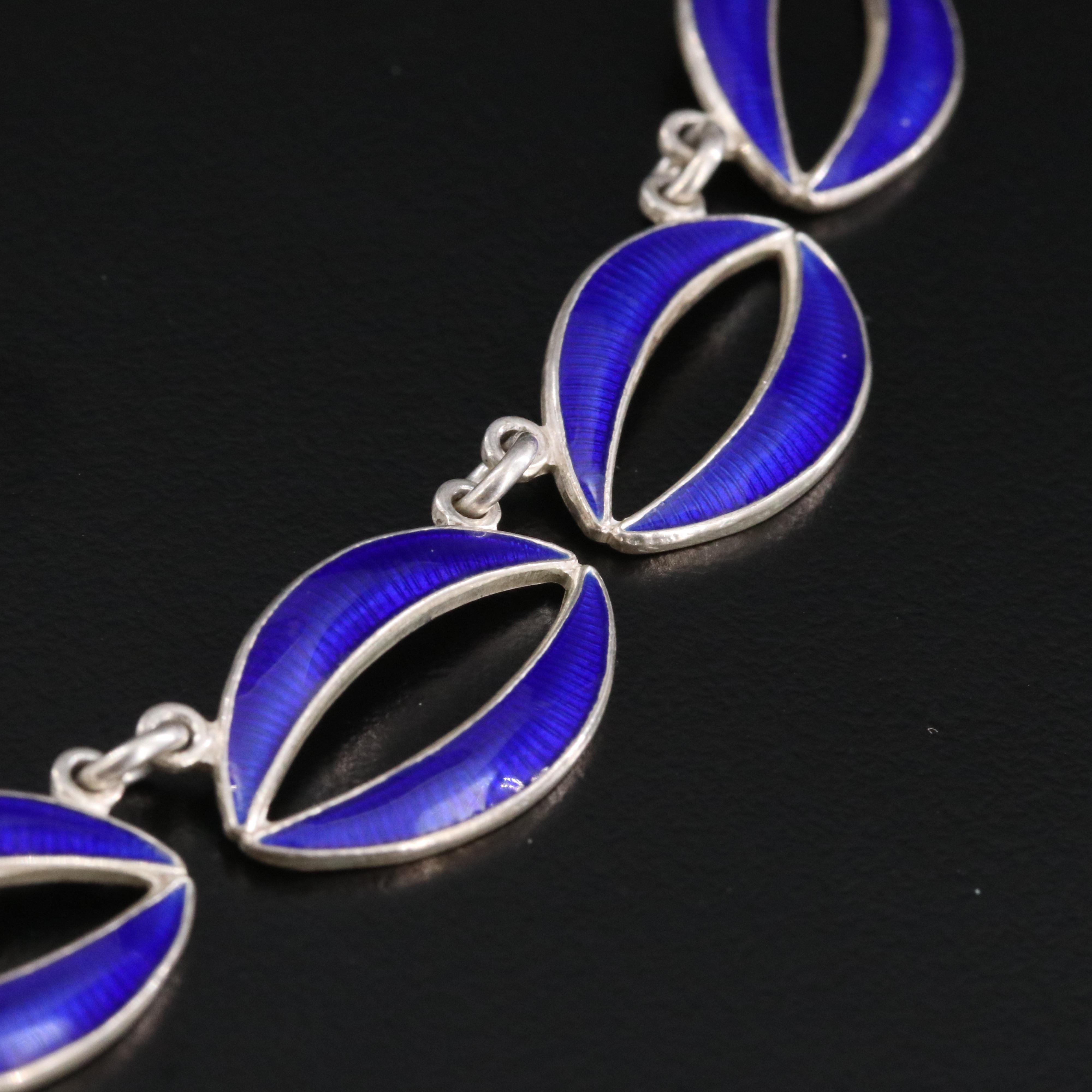 Vintage Volmer Bahner Sterling Danish Enamel Link Necklace