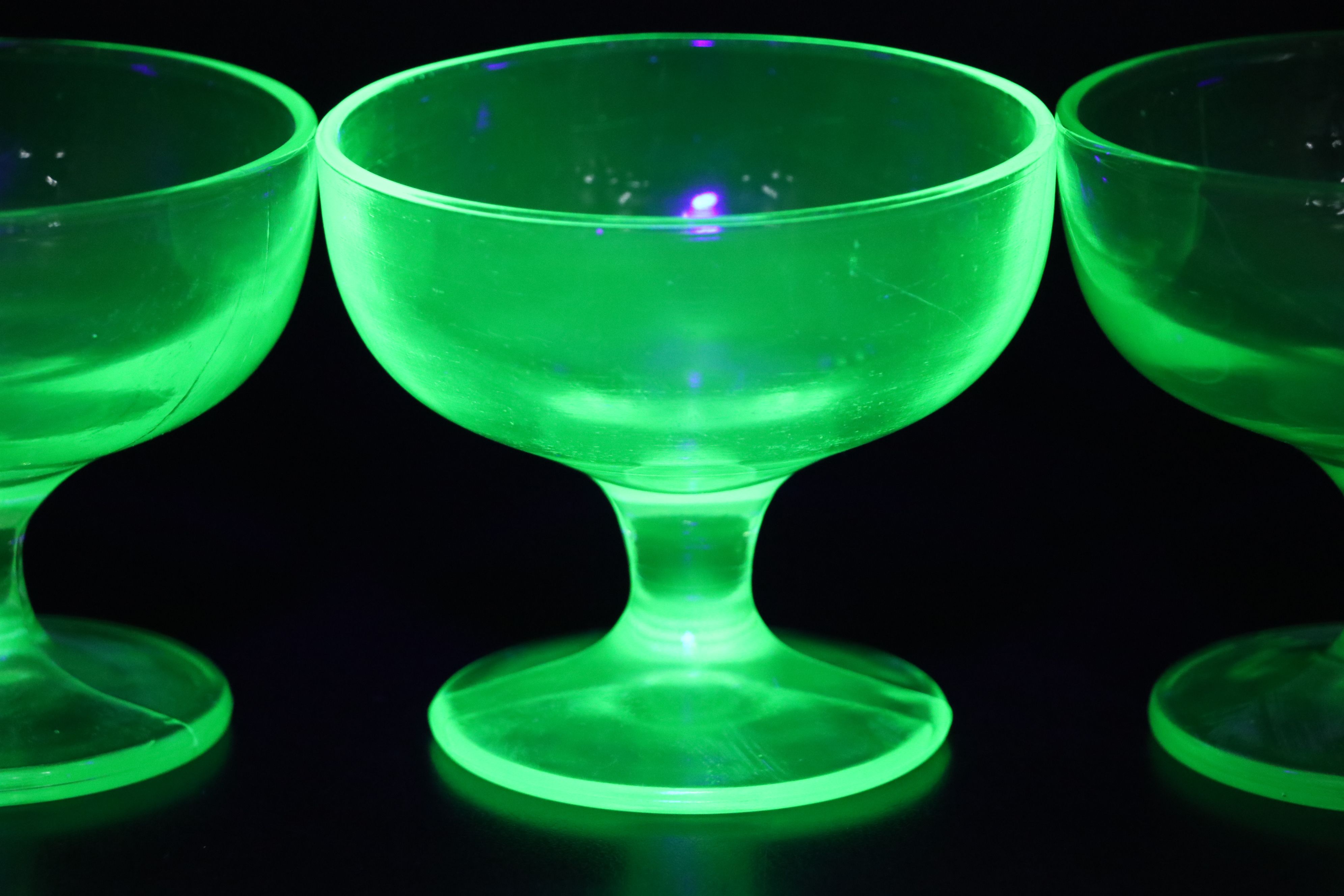 Art Deco Style Uranium Glass Footed Sherbet Glasses, Early to Mid-20th Century