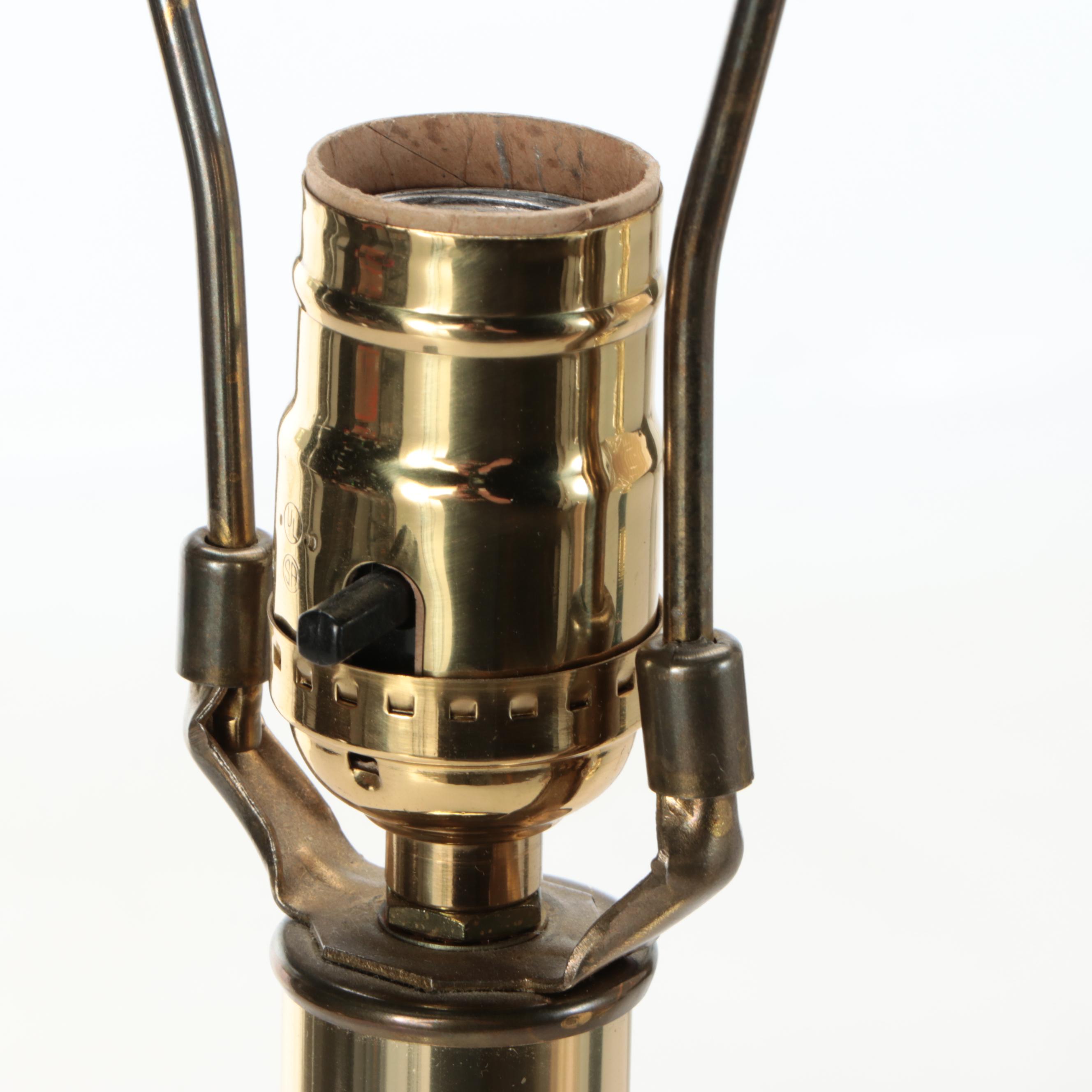 Brass Finish with Teal Acrylic Table Lamps, Pleated Bell Shades