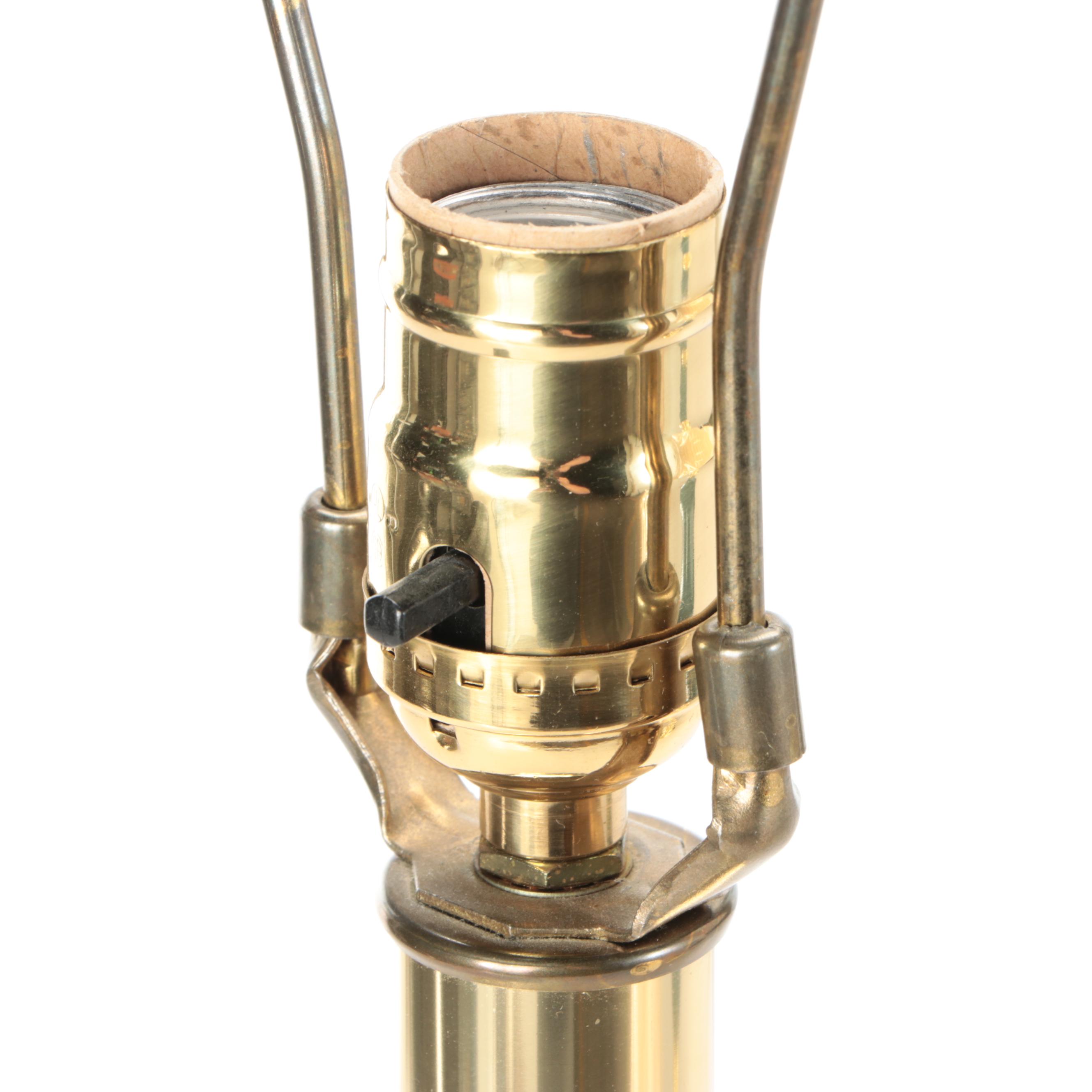 Brass Finish with Teal Acrylic Table Lamps, Pleated Bell Shades