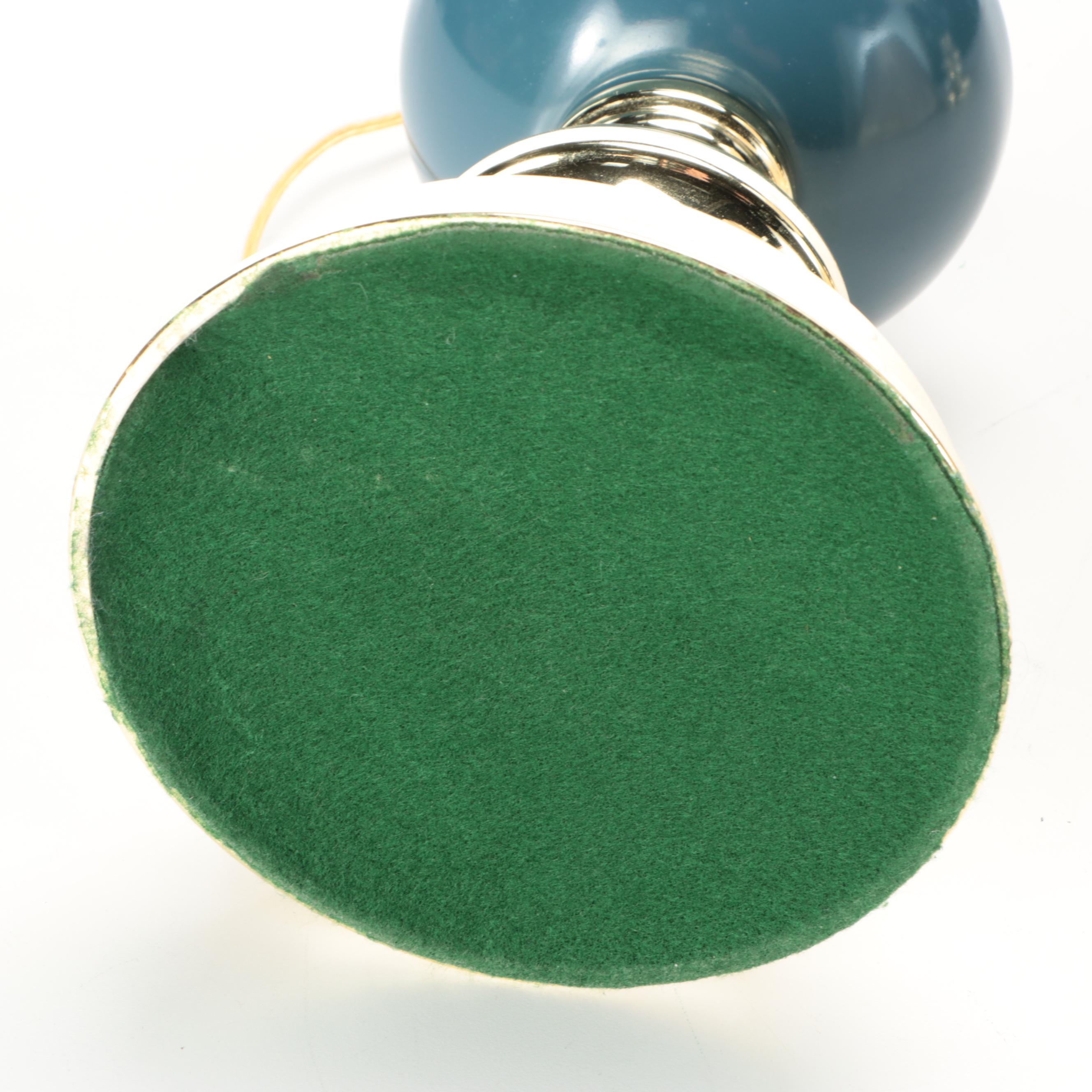 Brass Finish with Teal Acrylic Table Lamps, Pleated Bell Shades