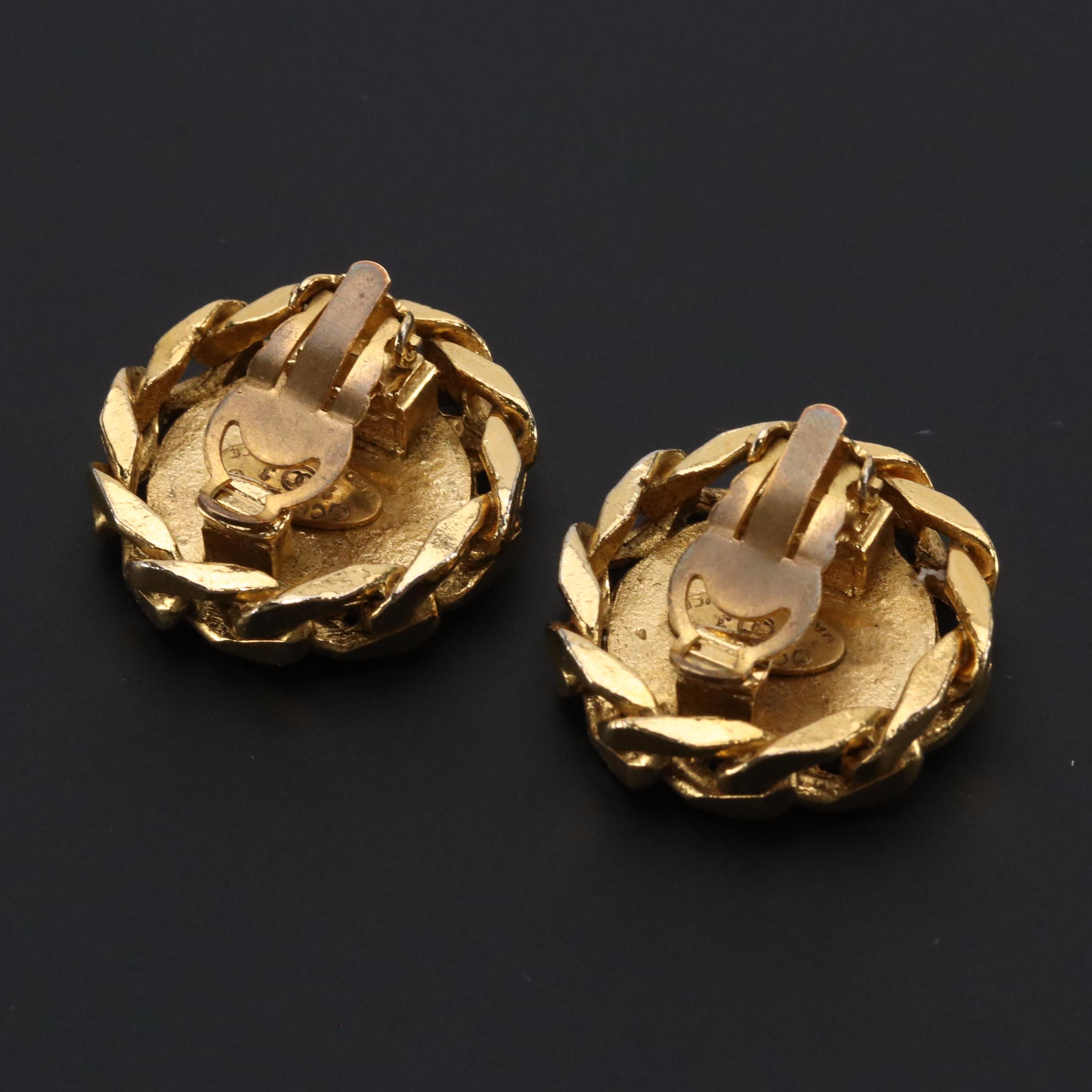 Chanel CC Crystal Chain Trim Clip Earrings