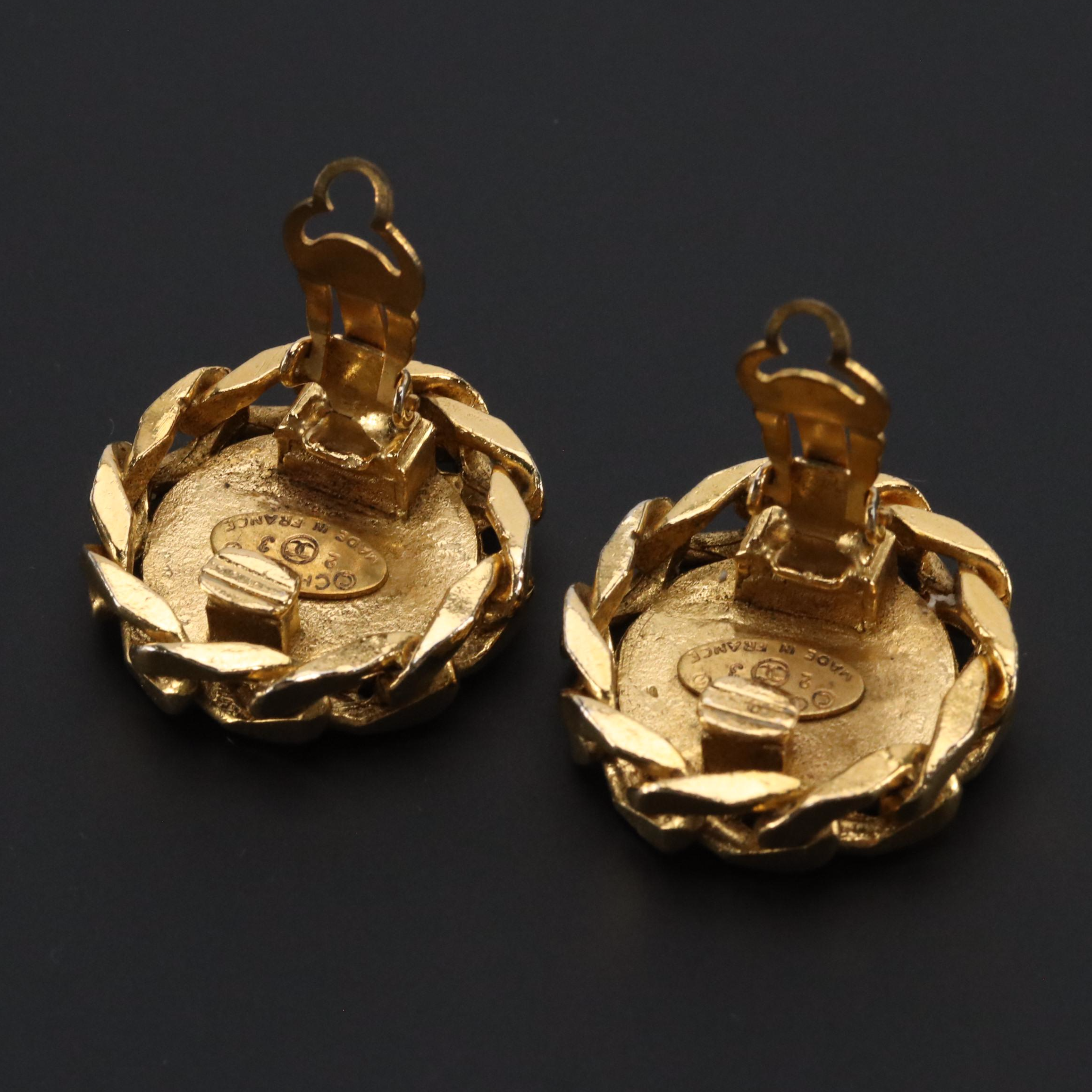 Chanel CC Crystal Chain Trim Clip Earrings