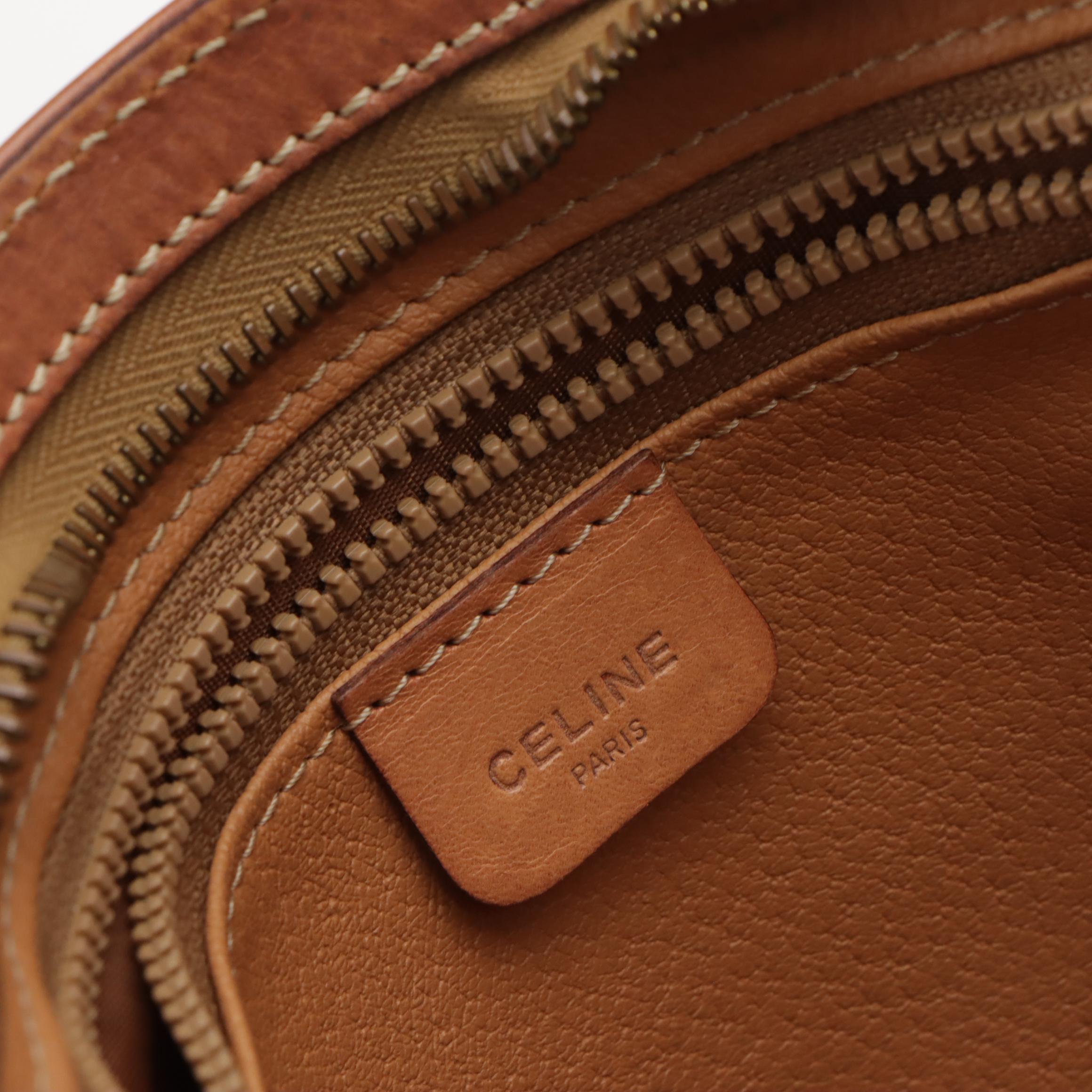 Celine Front Pocket Wristlet Clutch in Dark Brown Macadam Canvas and Leather