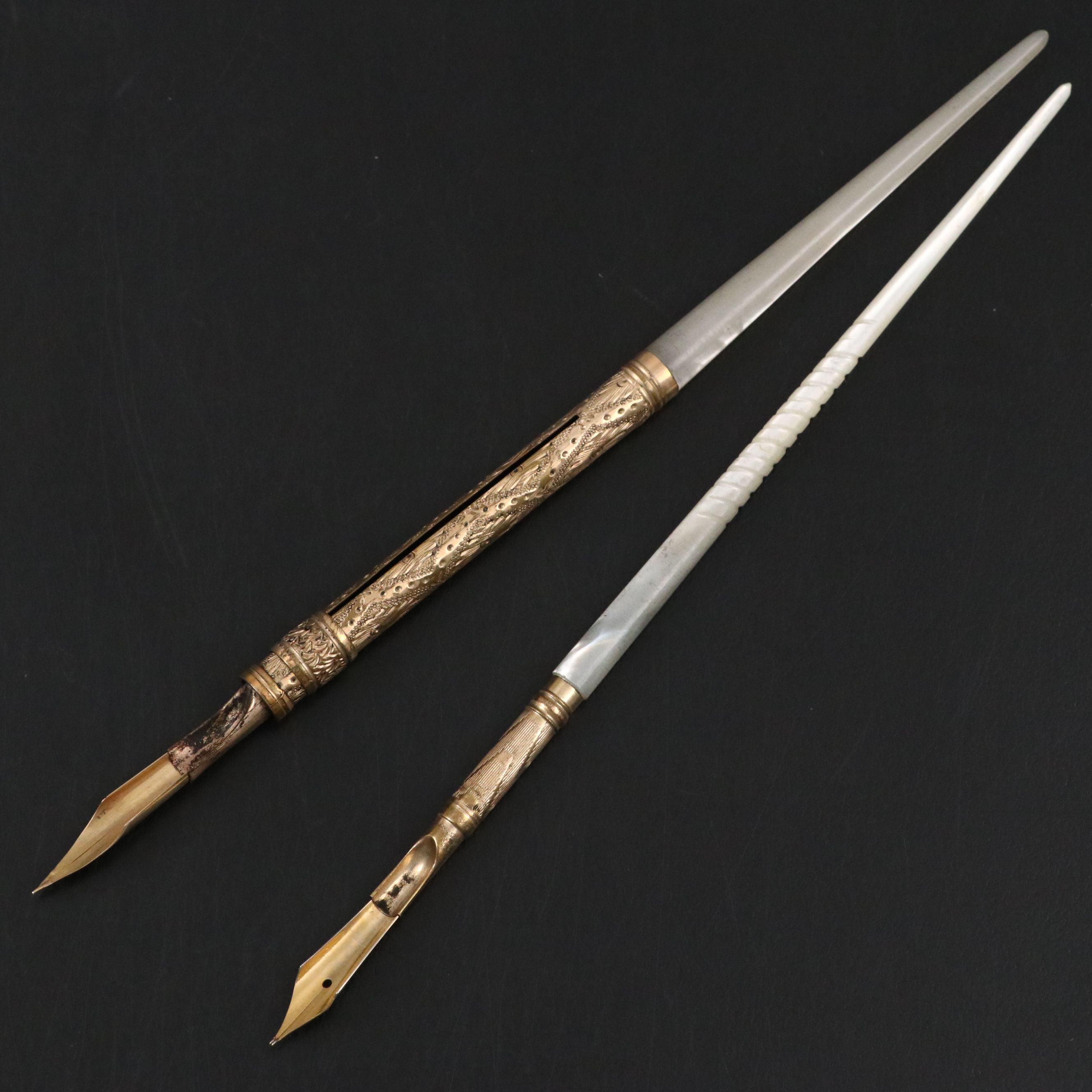 Mother-of-Pearl and Gilt Dip Pens, Late 19th Century
