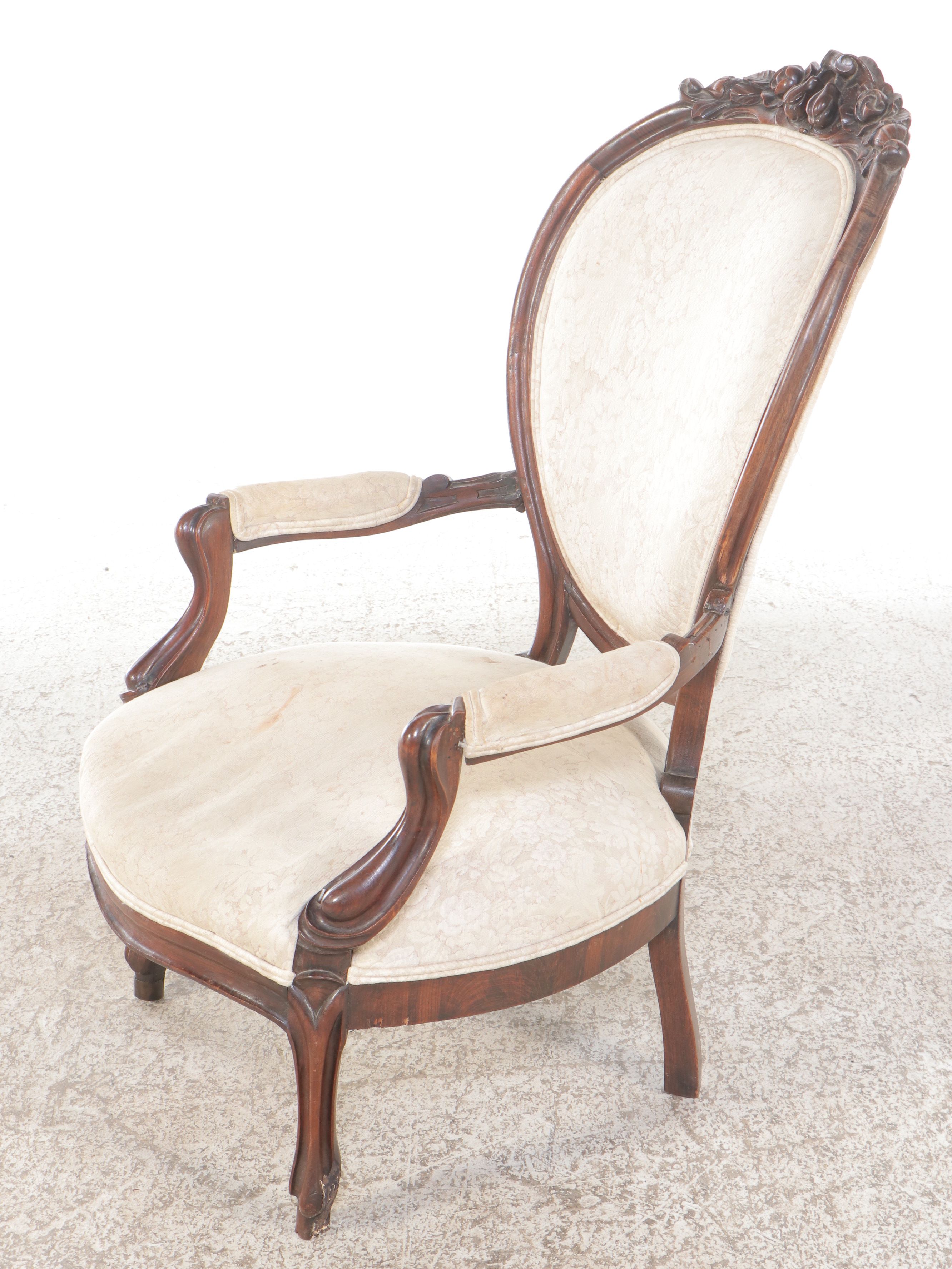 Victorian Carved Walnut Balloon Back Armchair