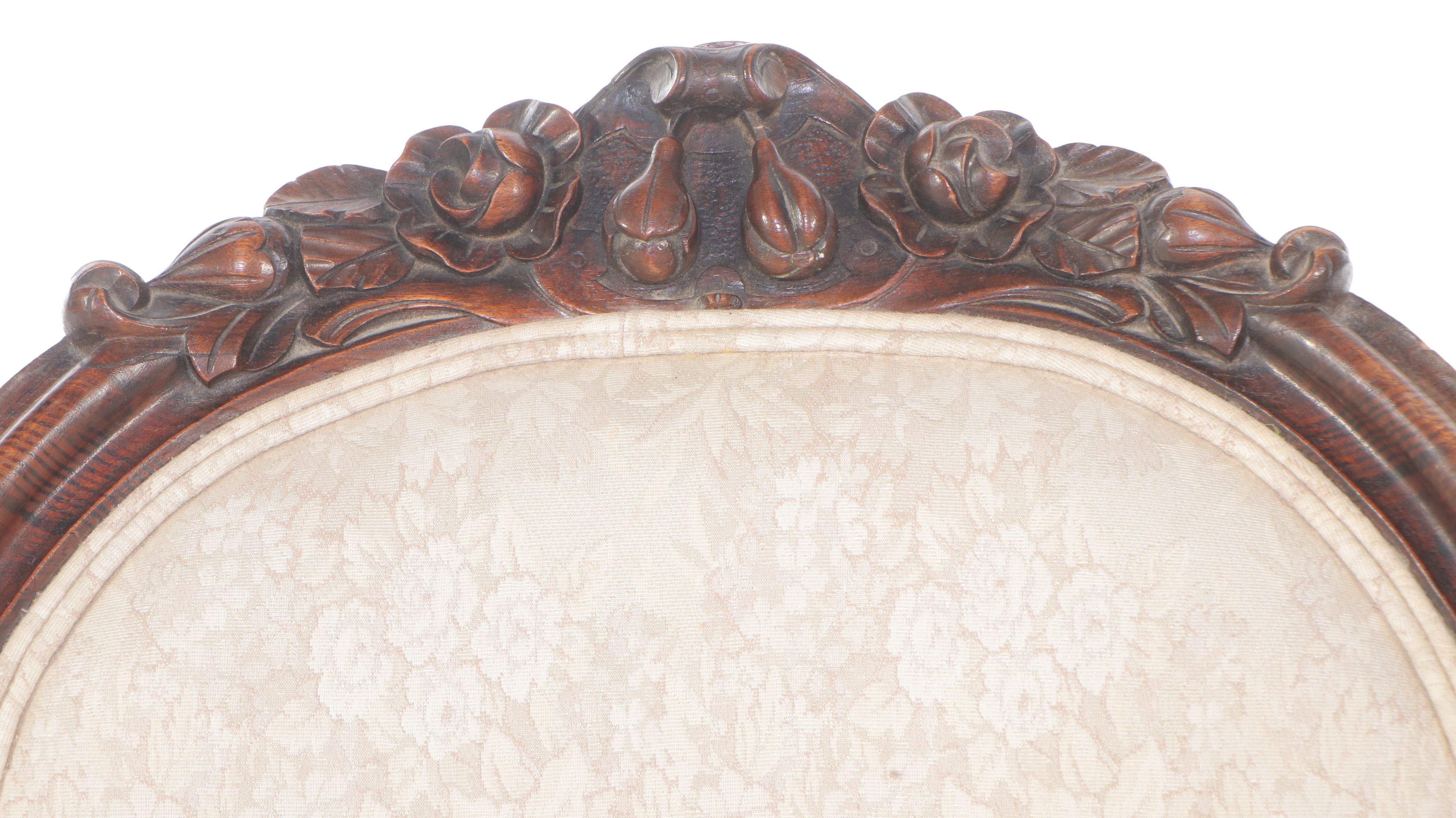 Victorian Carved Walnut Balloon Back Armchair