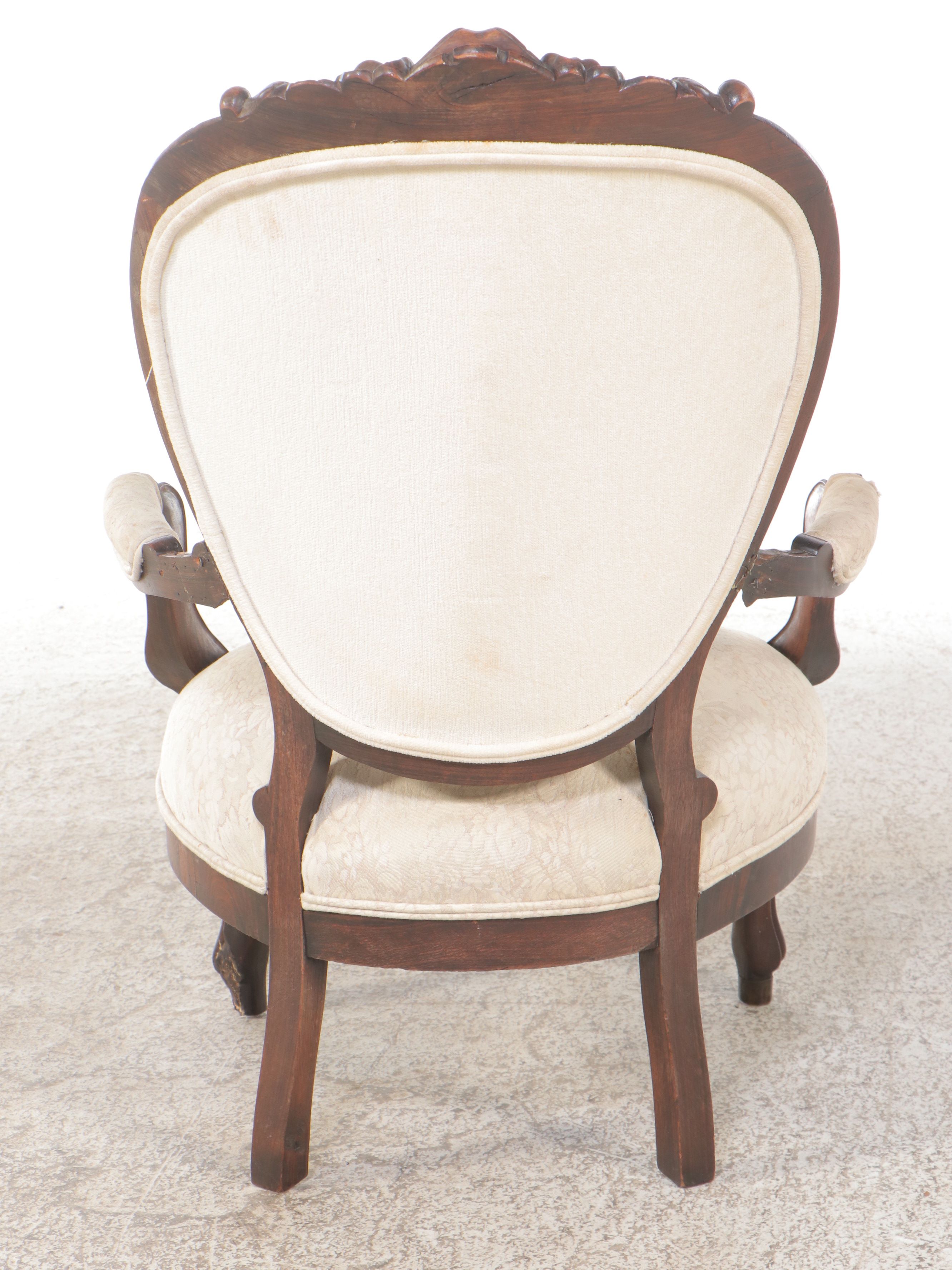 Victorian Carved Walnut Balloon Back Armchair