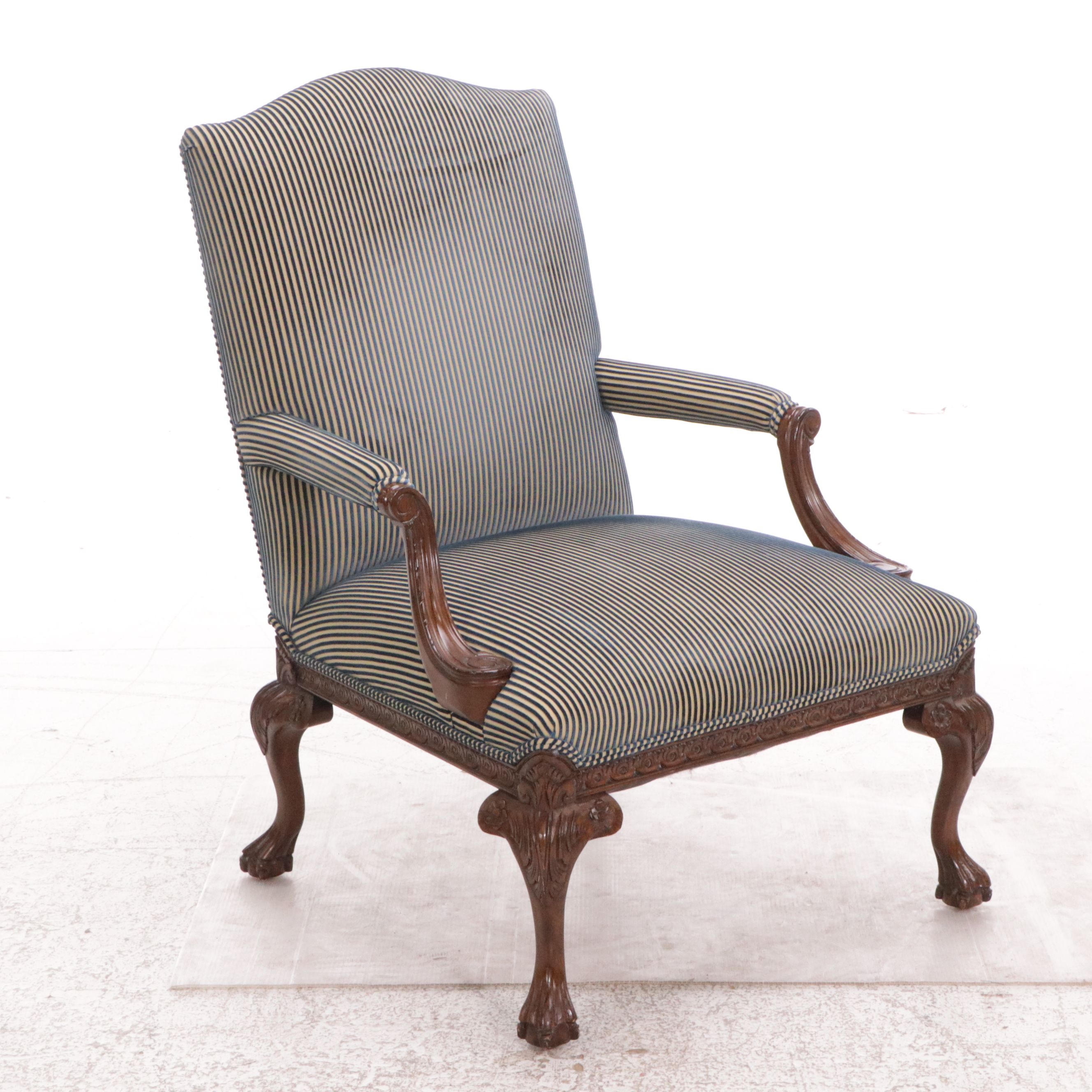 Pair of Chippendale Style Striped Armchairs