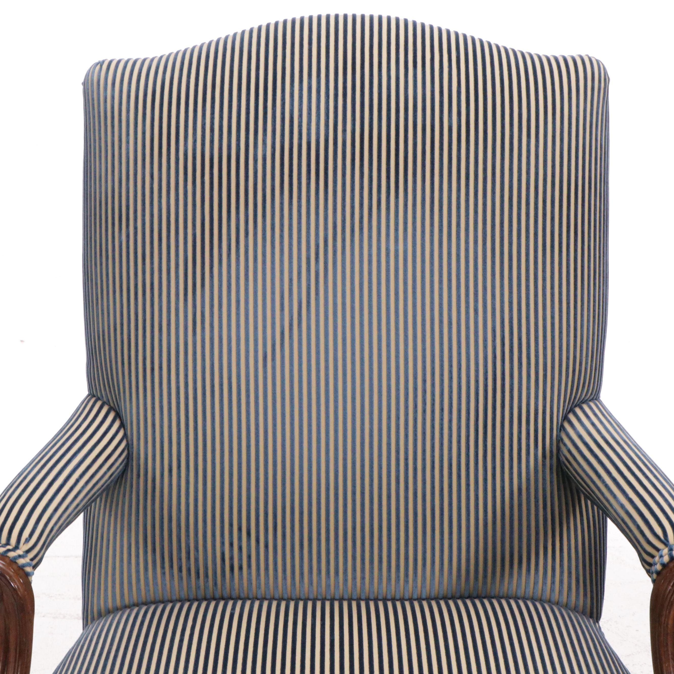 Pair of Chippendale Style Striped Armchairs