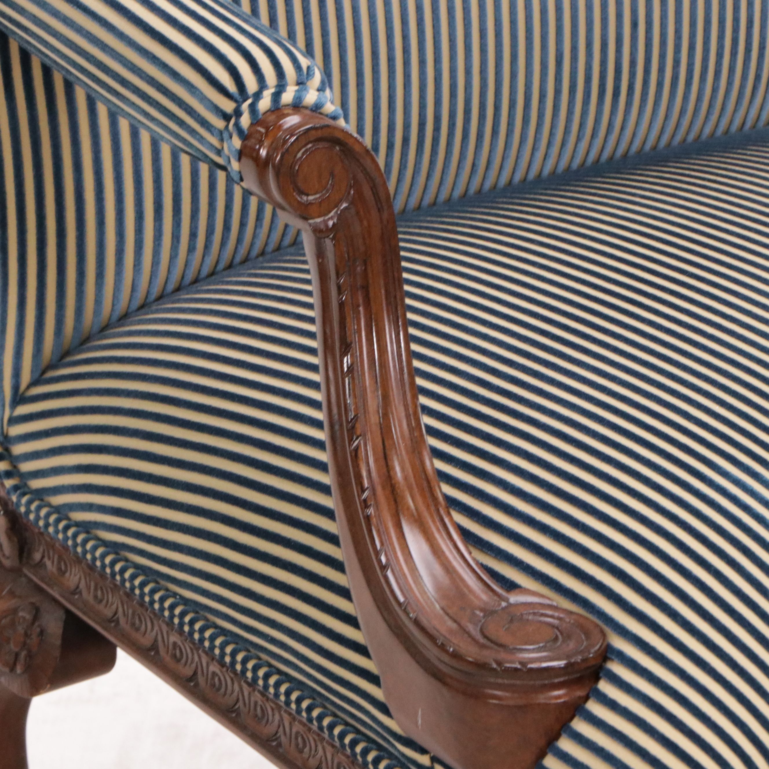 Pair of Chippendale Style Striped Armchairs