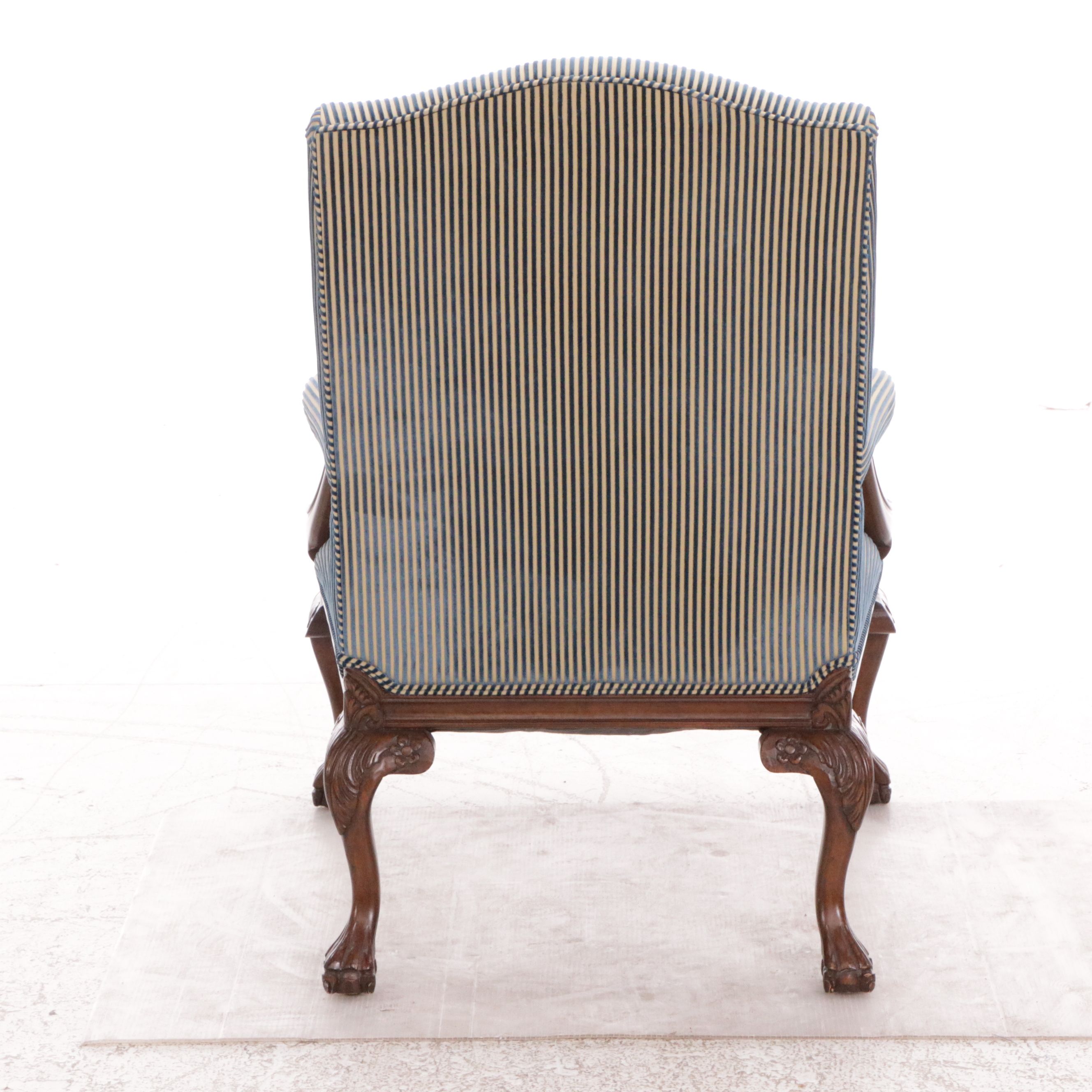 Pair of Chippendale Style Striped Armchairs