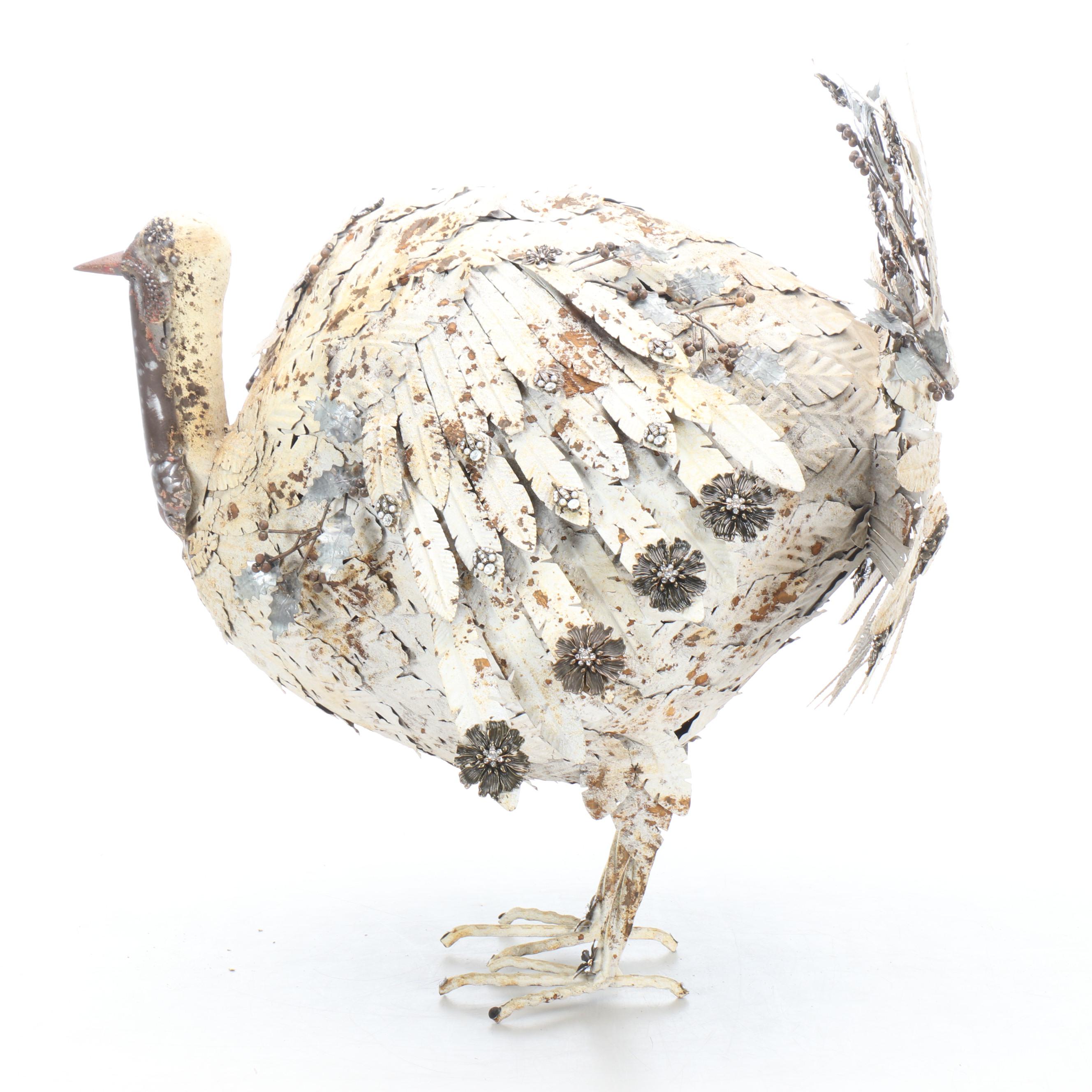 Handcrafted Rebar and Sheet Metal Holiday Turkey Sculpture