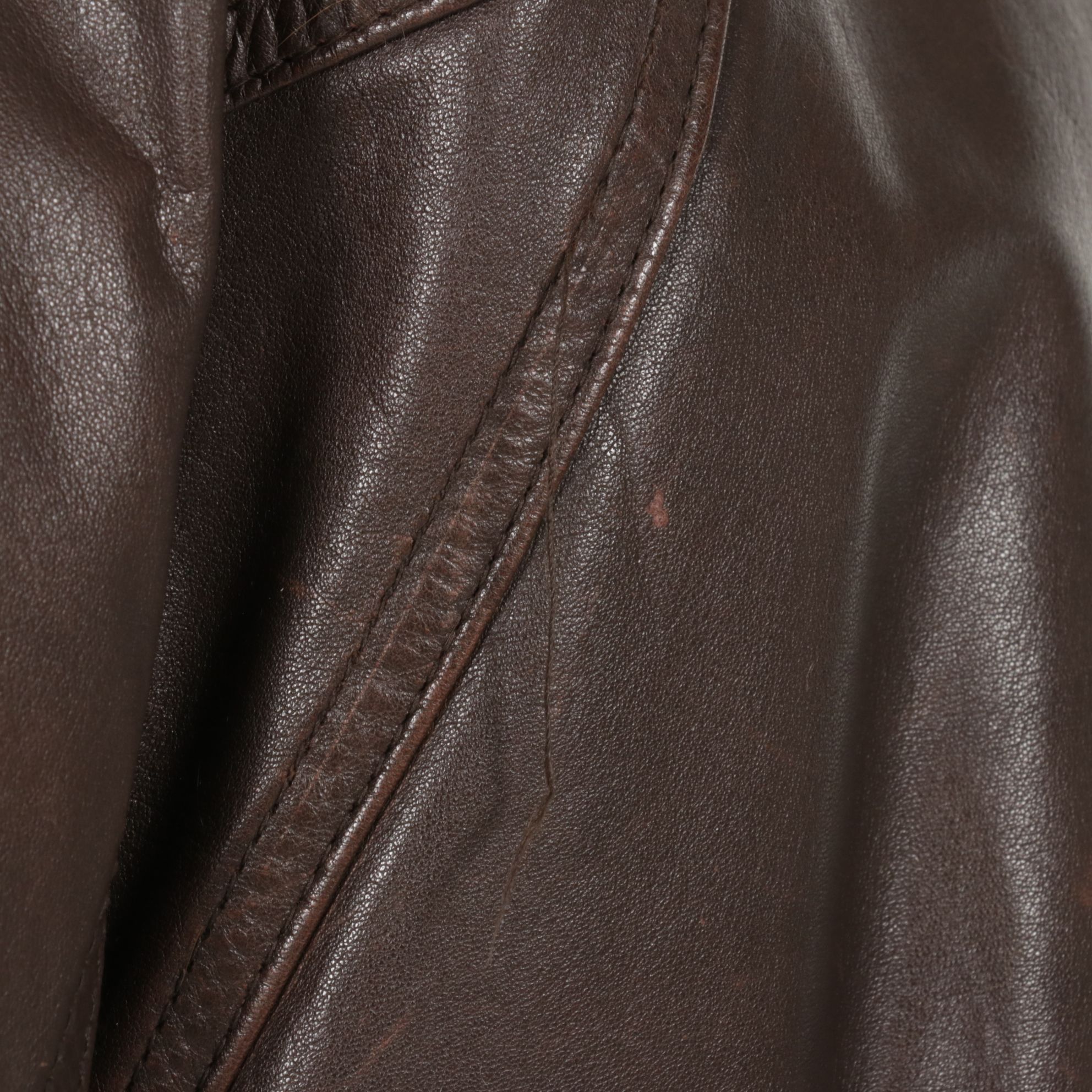 Removable Opossum Fur Lining in Brown Leather Bomber Jacket, XL