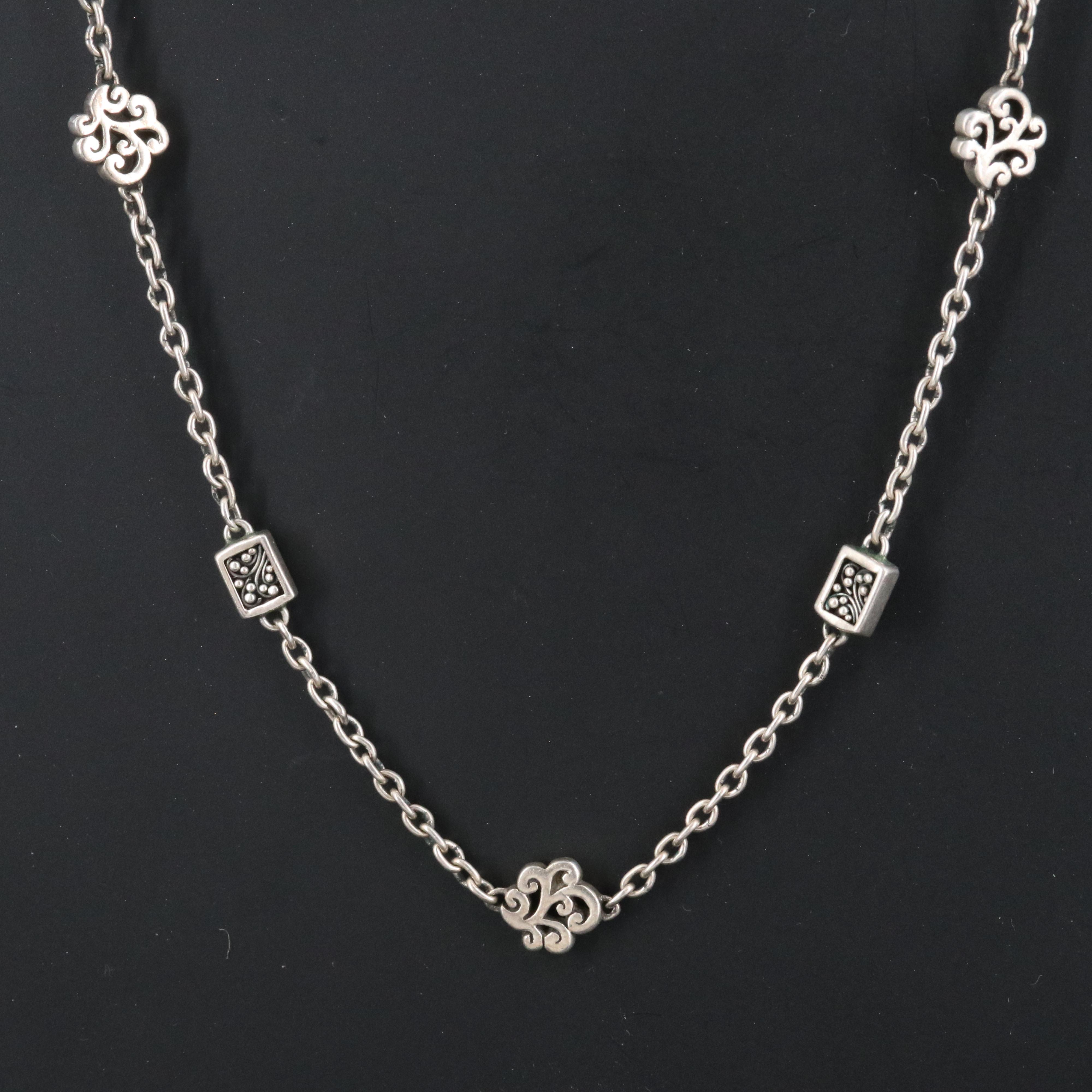 Lois Hill Sterling Scroll Station Necklace