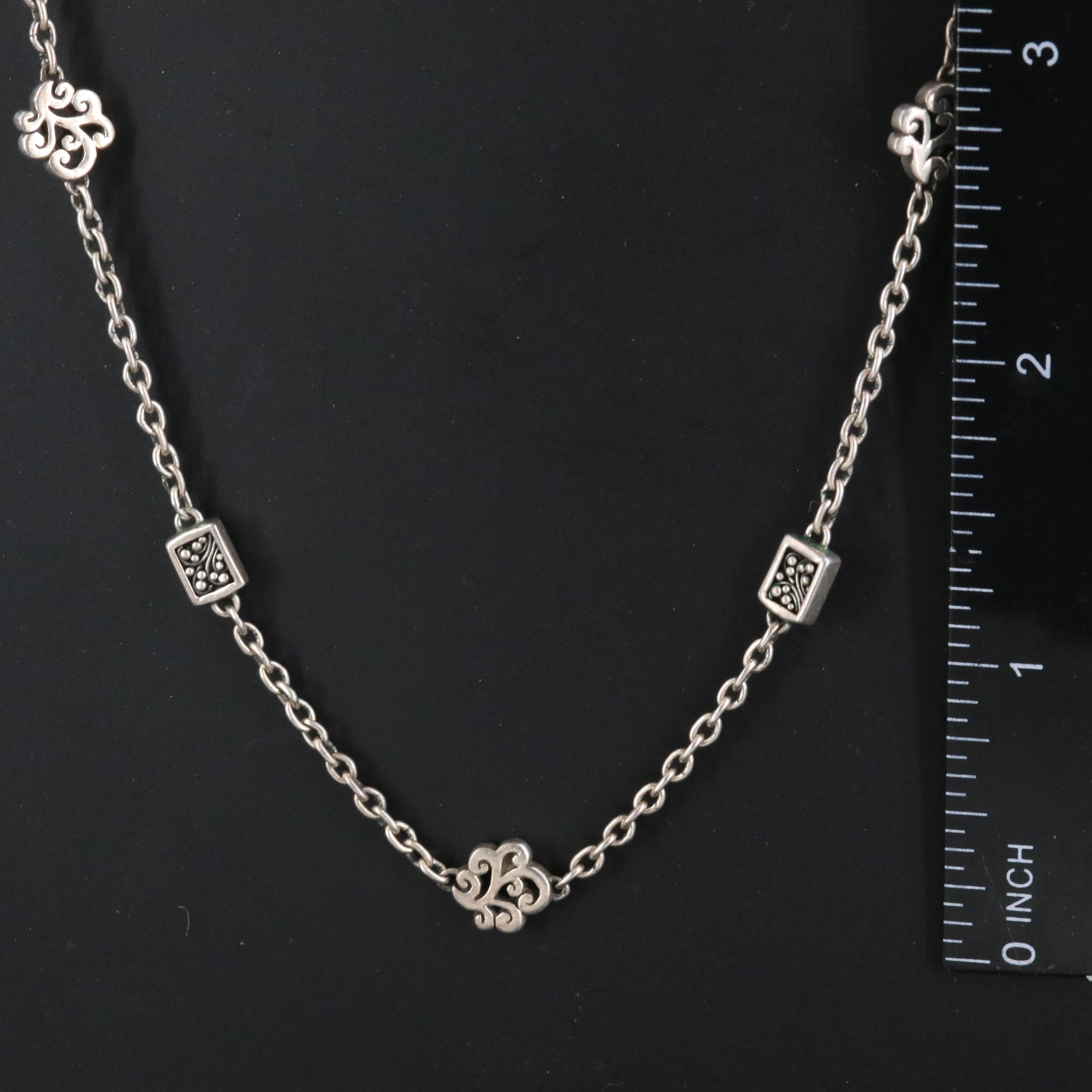 Lois Hill Sterling Scroll Station Necklace