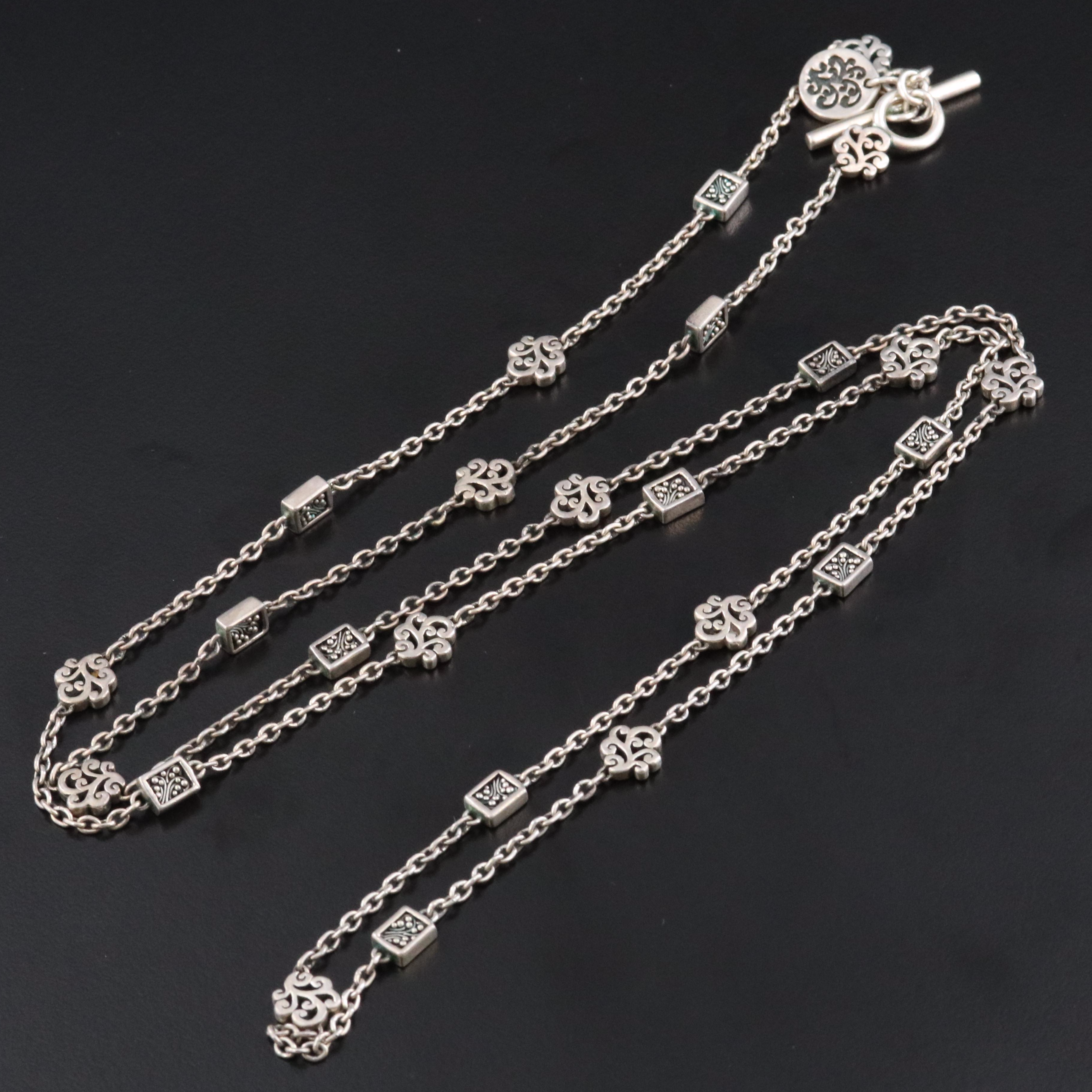 Lois Hill Sterling Scroll Station Necklace