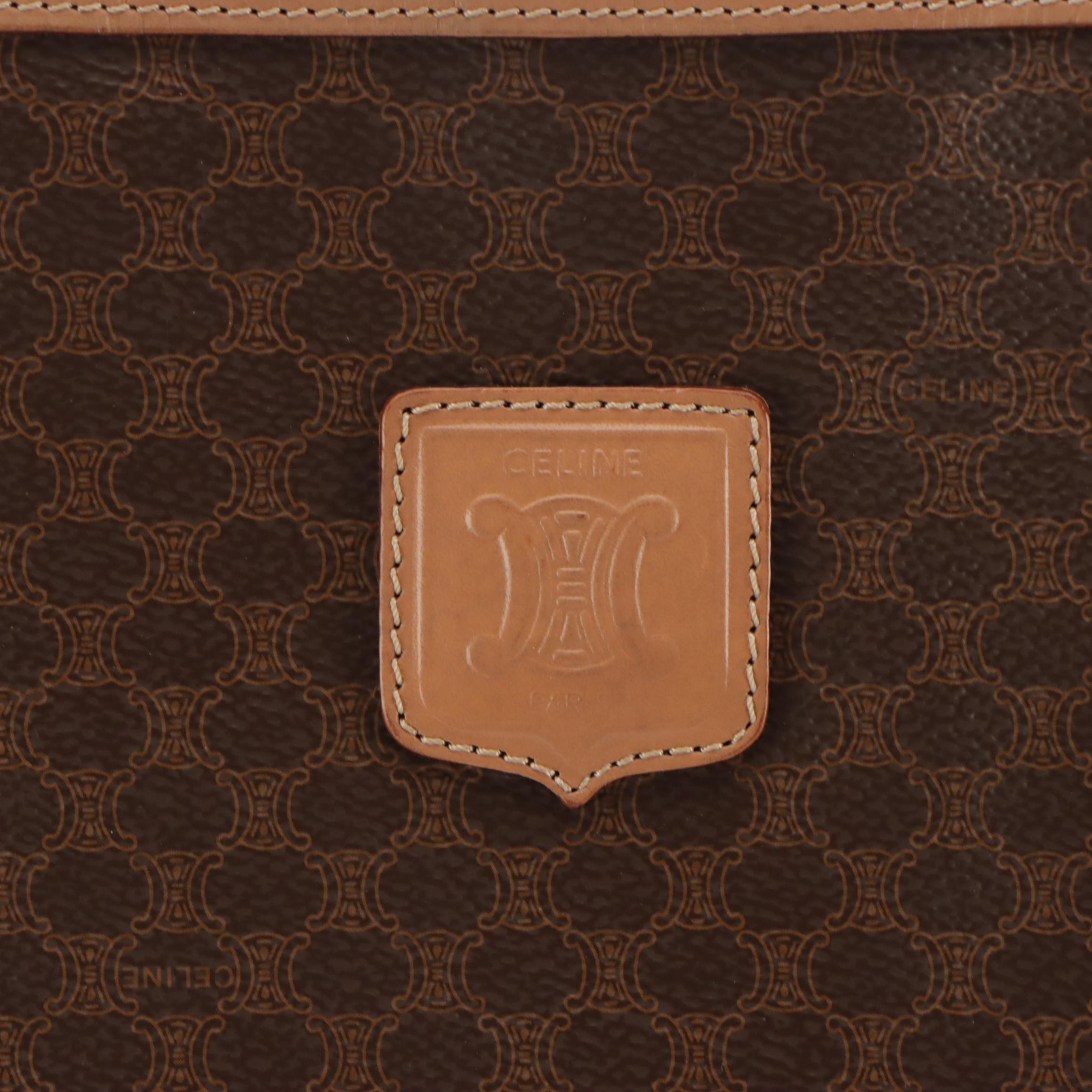 Celine Large Tote in Dark Brown Macadam Canvas and Leather Trim