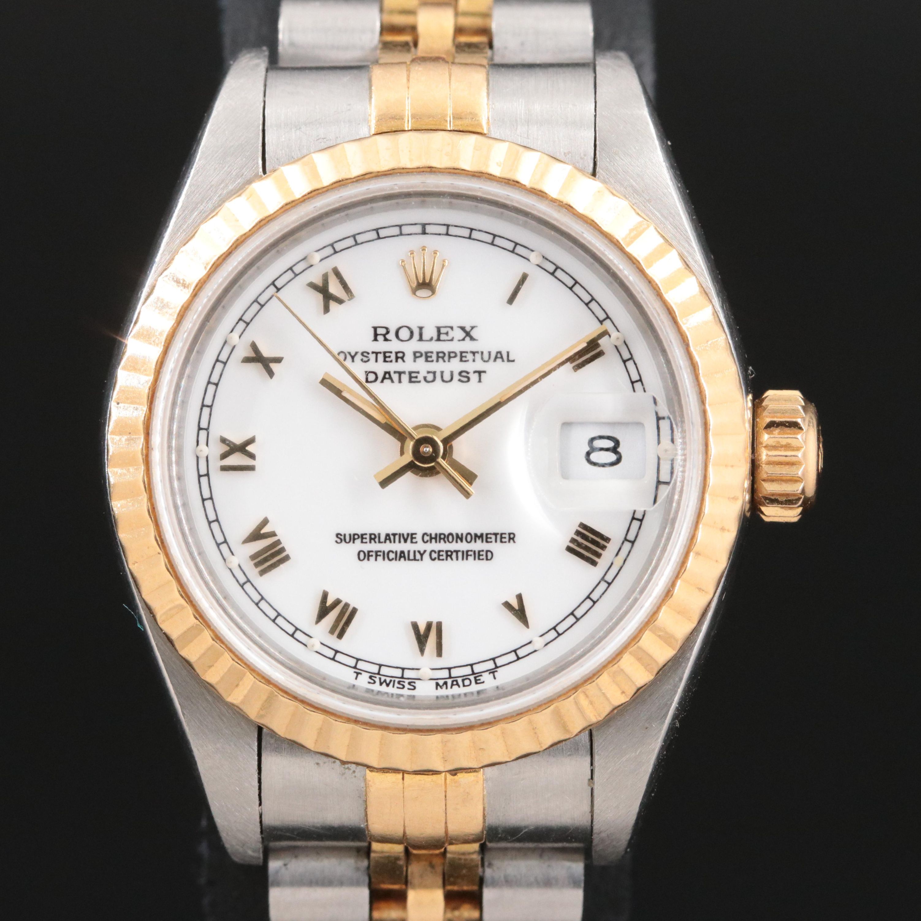 1991 Rolex White Roman Dial Two Tone Datejust Watch