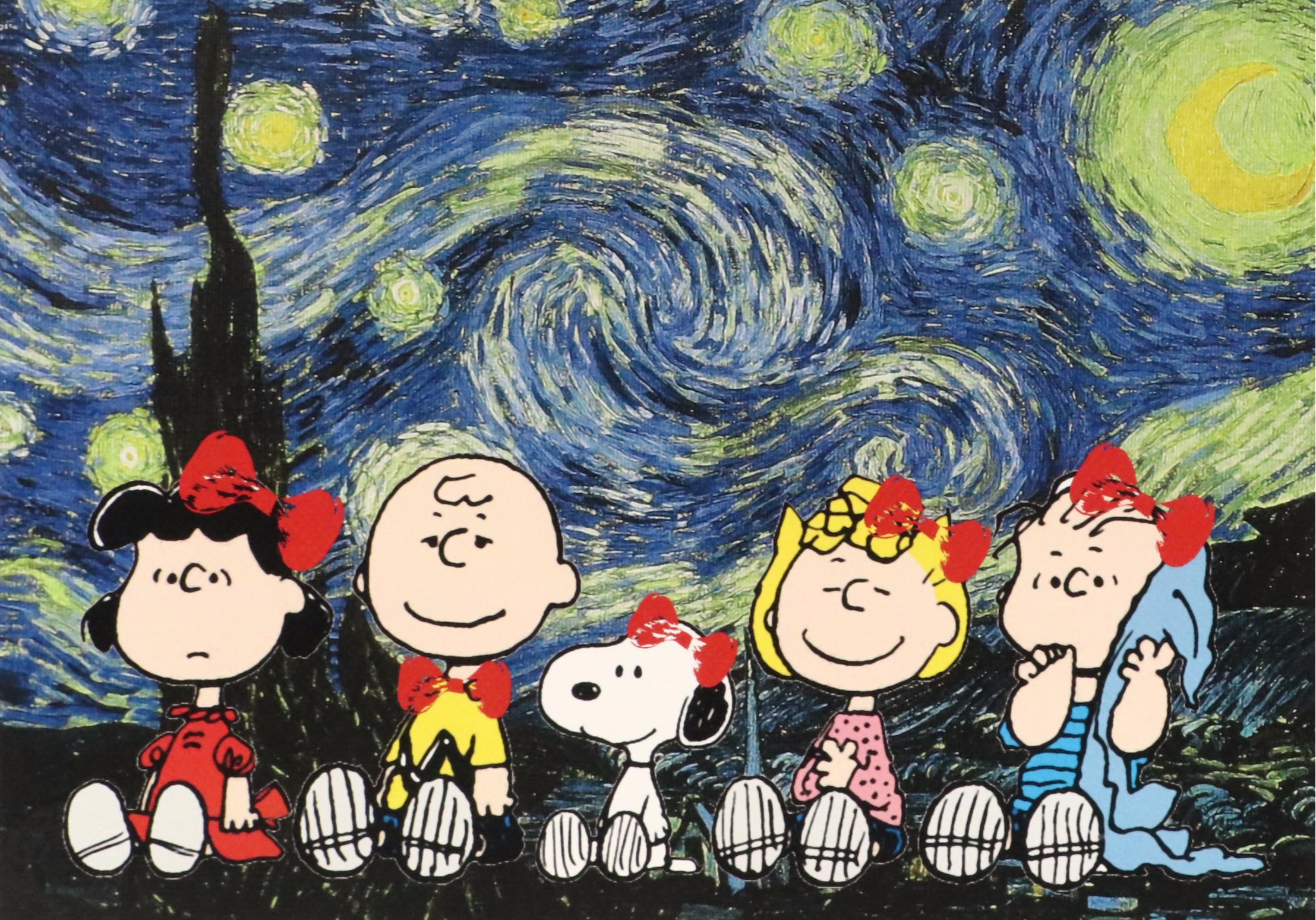 Death NYC Graphic Print of Van Gogh and Peanuts Characters, 2022