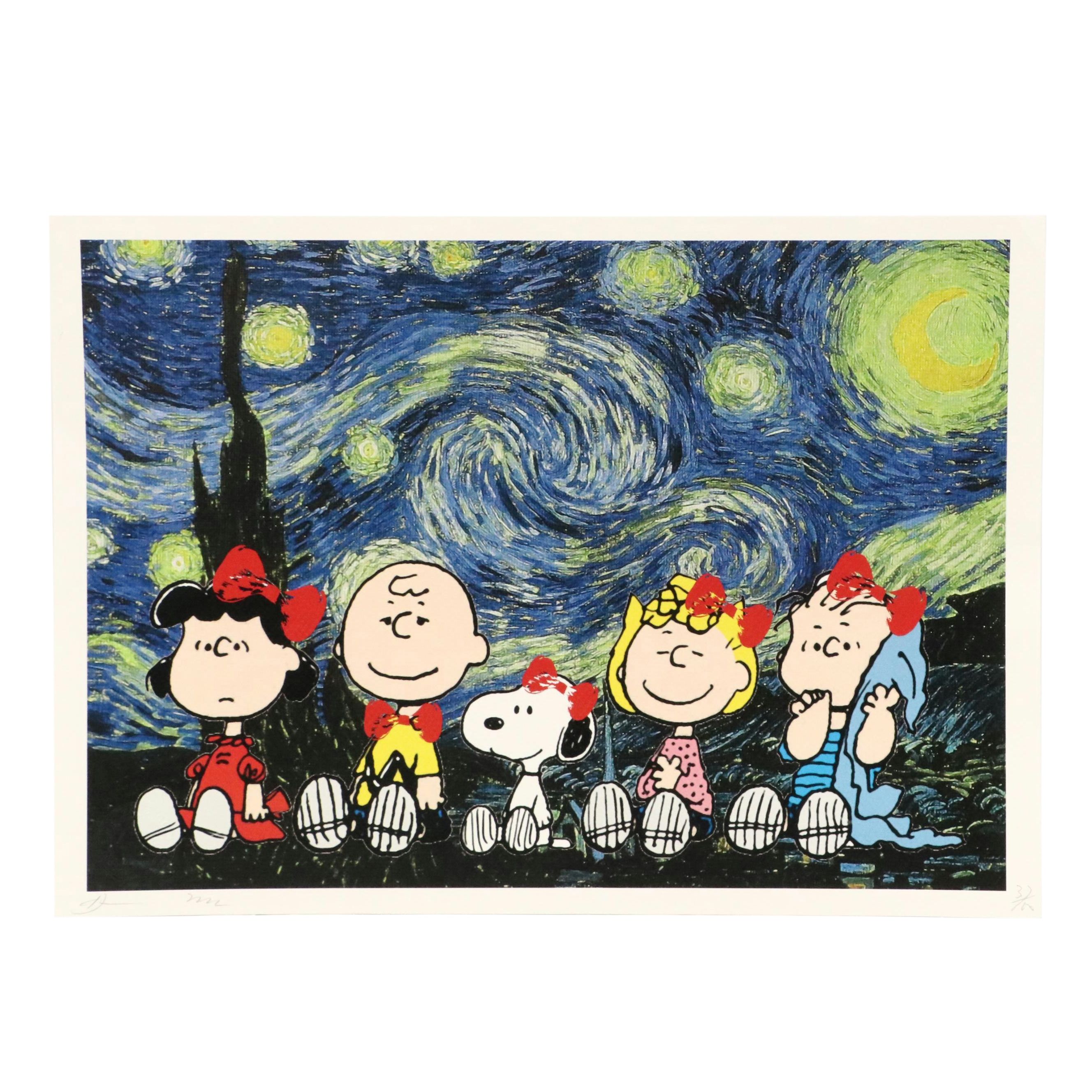 Death NYC Graphic Print of Van Gogh and Peanuts Characters, 2022