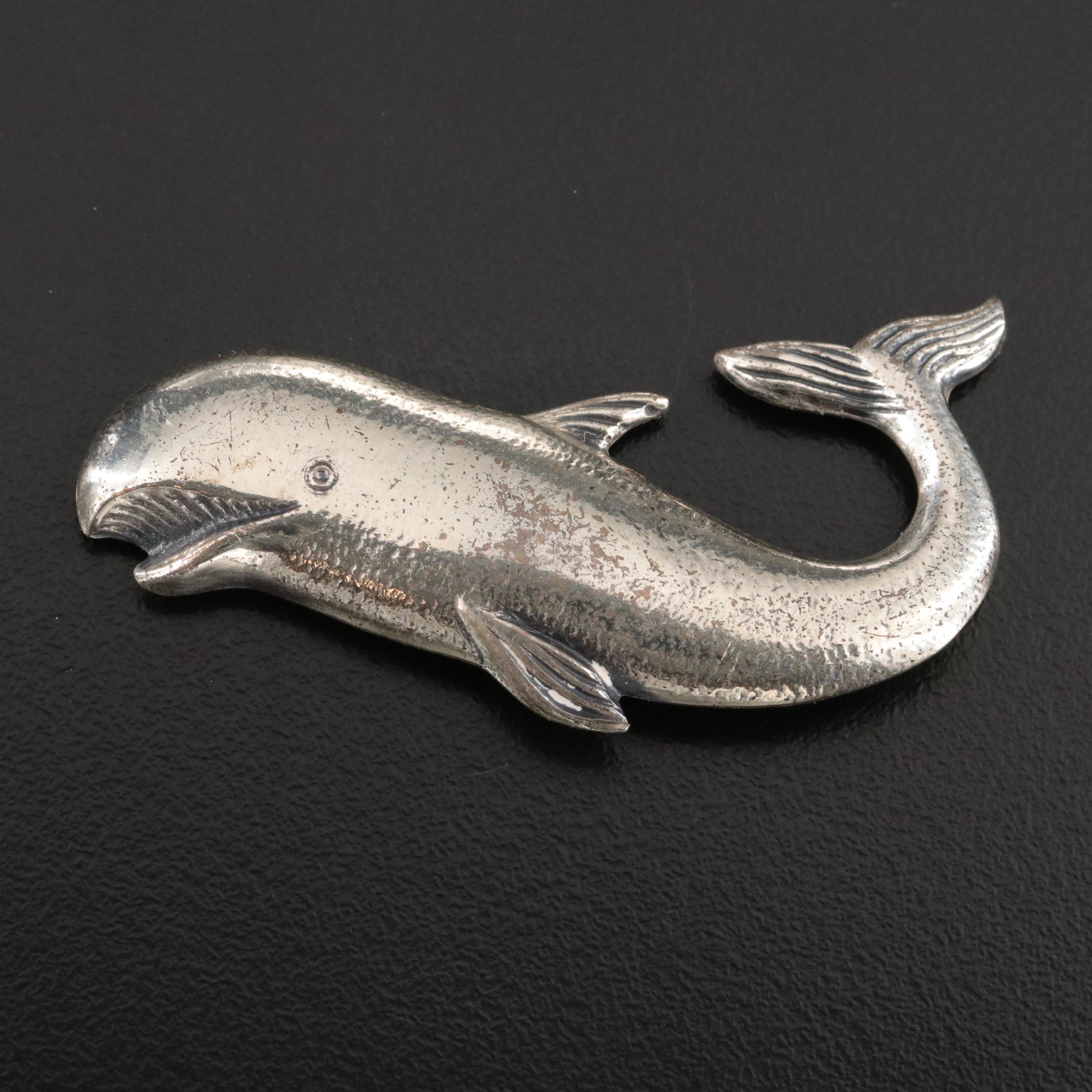 Vintage Sterling Whale Brooch