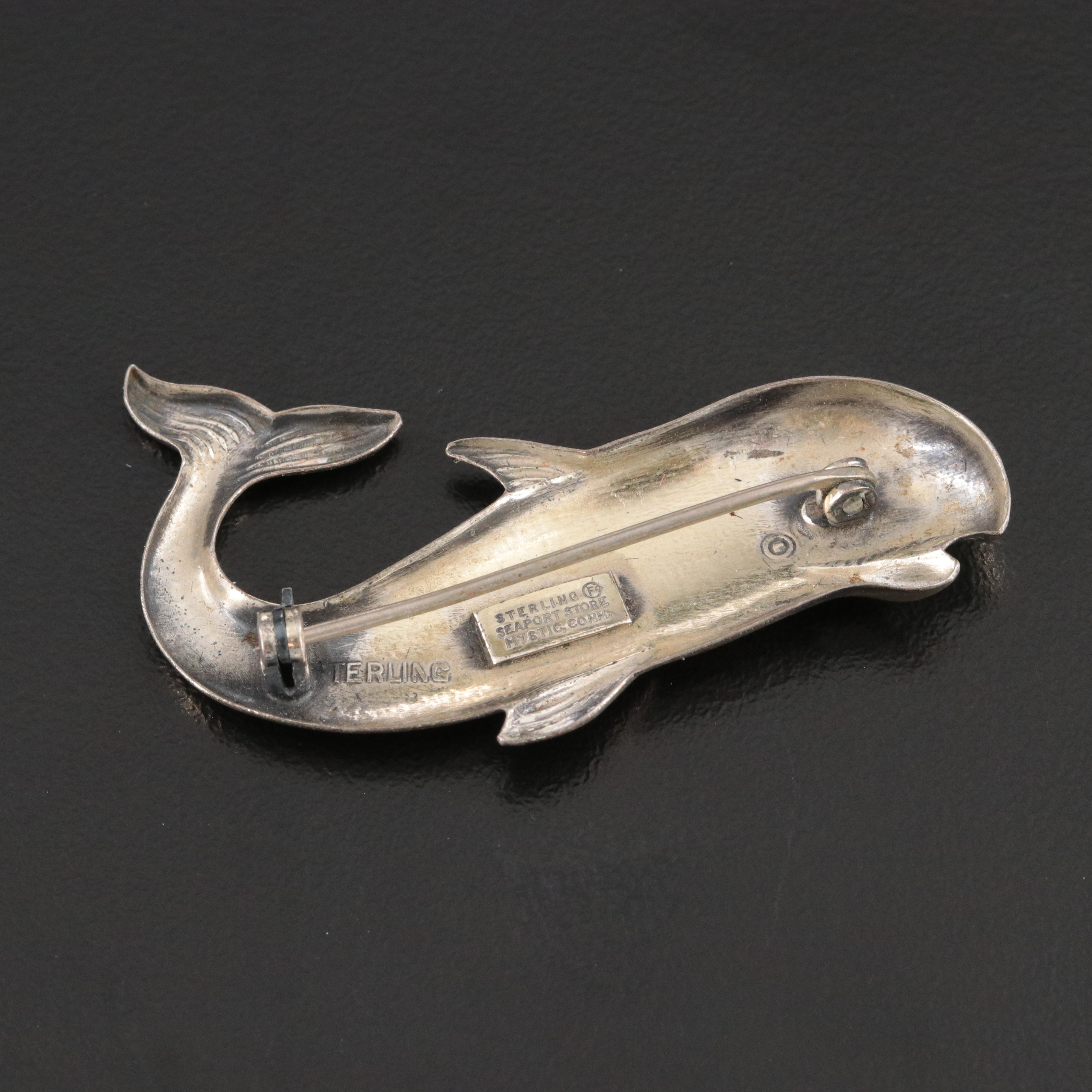 Vintage Sterling Whale Brooch