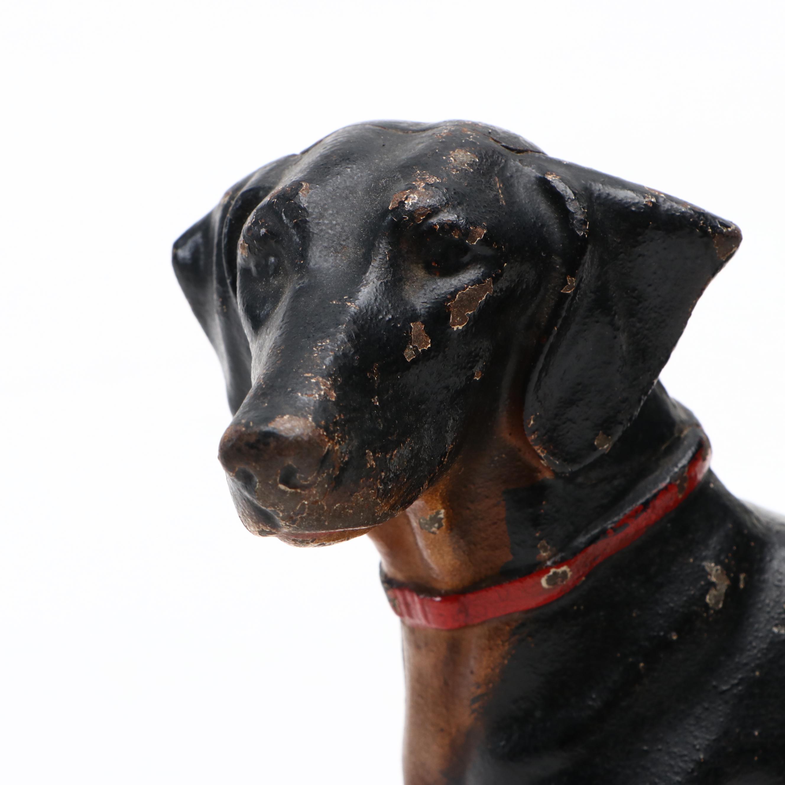 American Painted Cast Iron Dachshund Doorstop, Mid-20th Century