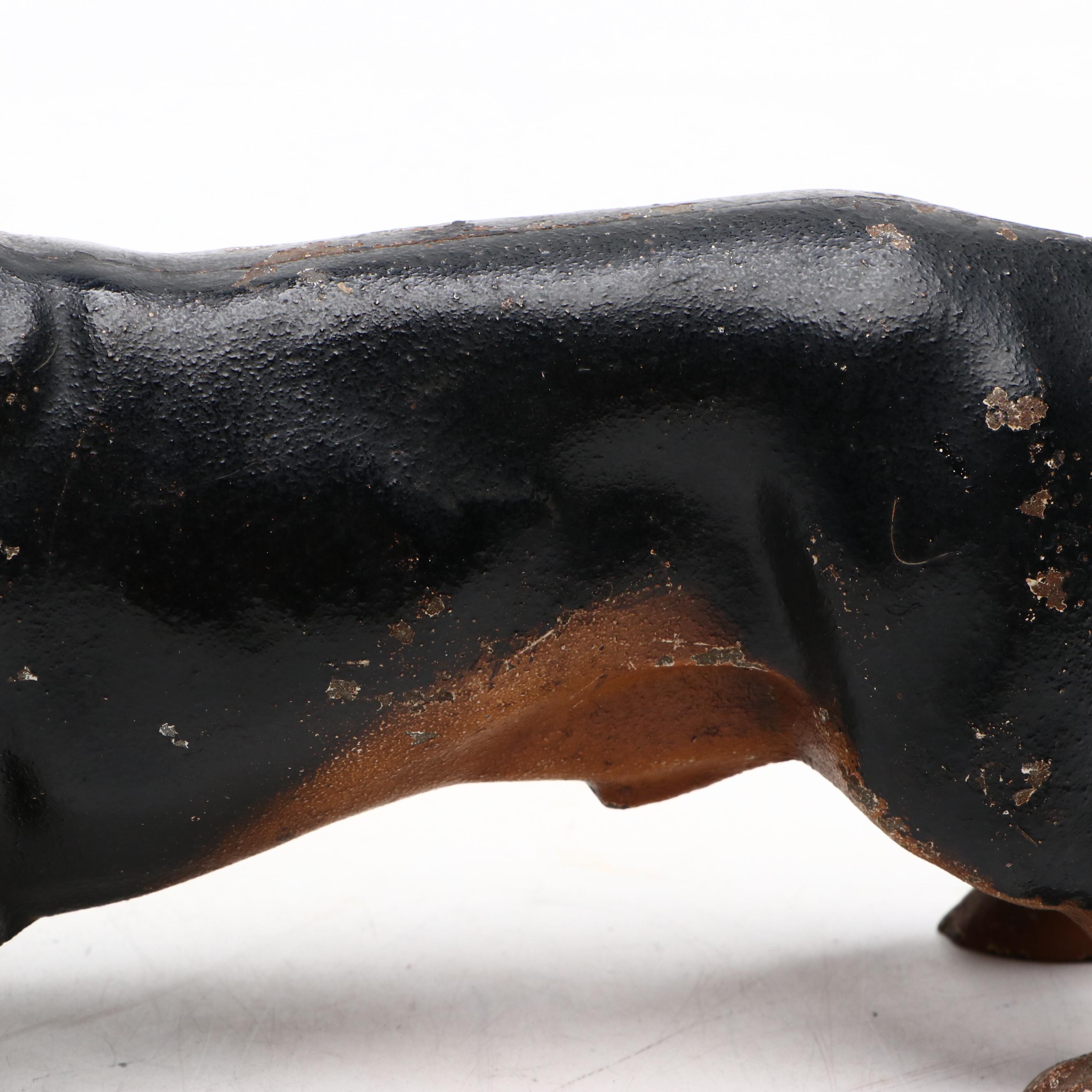American Painted Cast Iron Dachshund Doorstop, Mid-20th Century