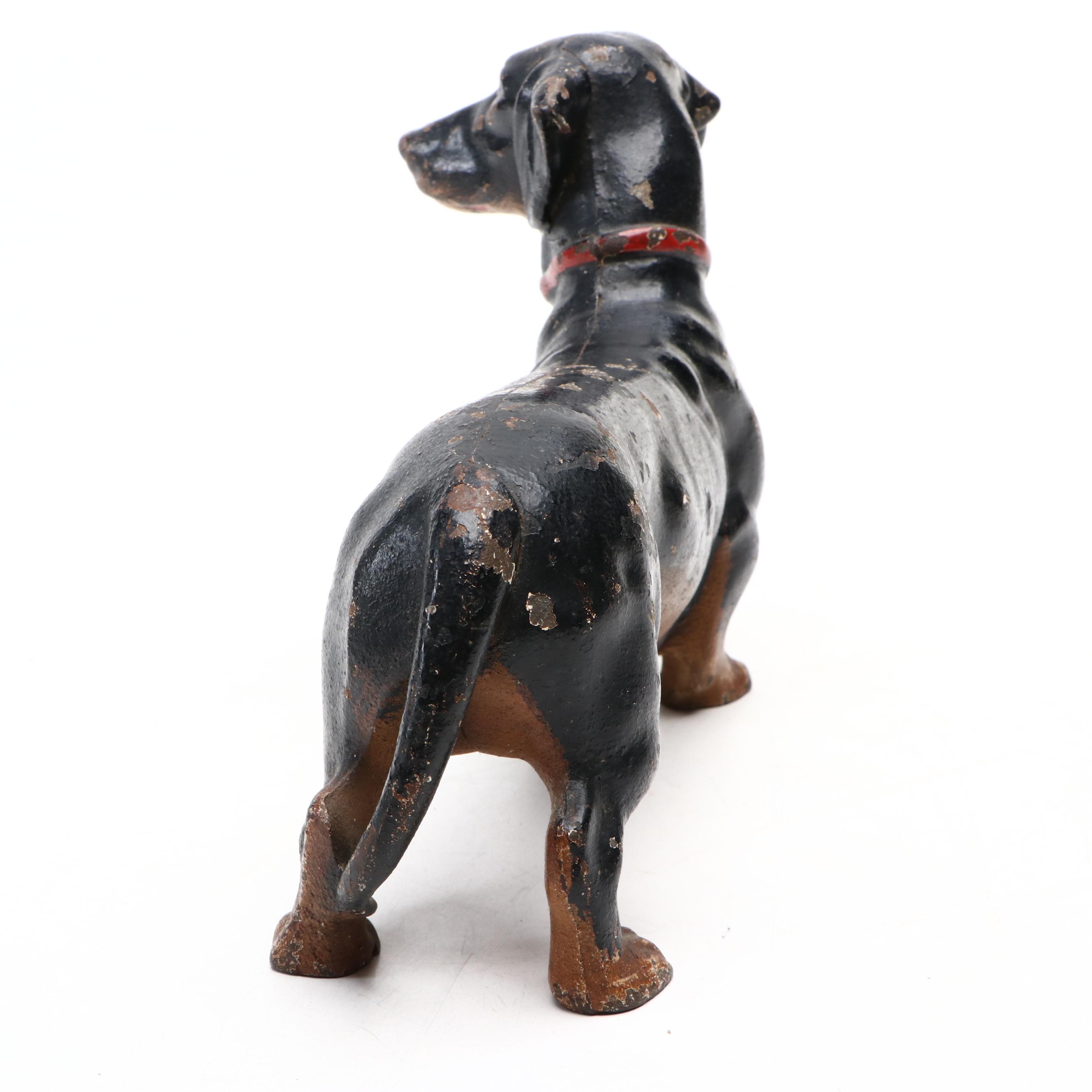 American Painted Cast Iron Dachshund Doorstop, Mid-20th Century