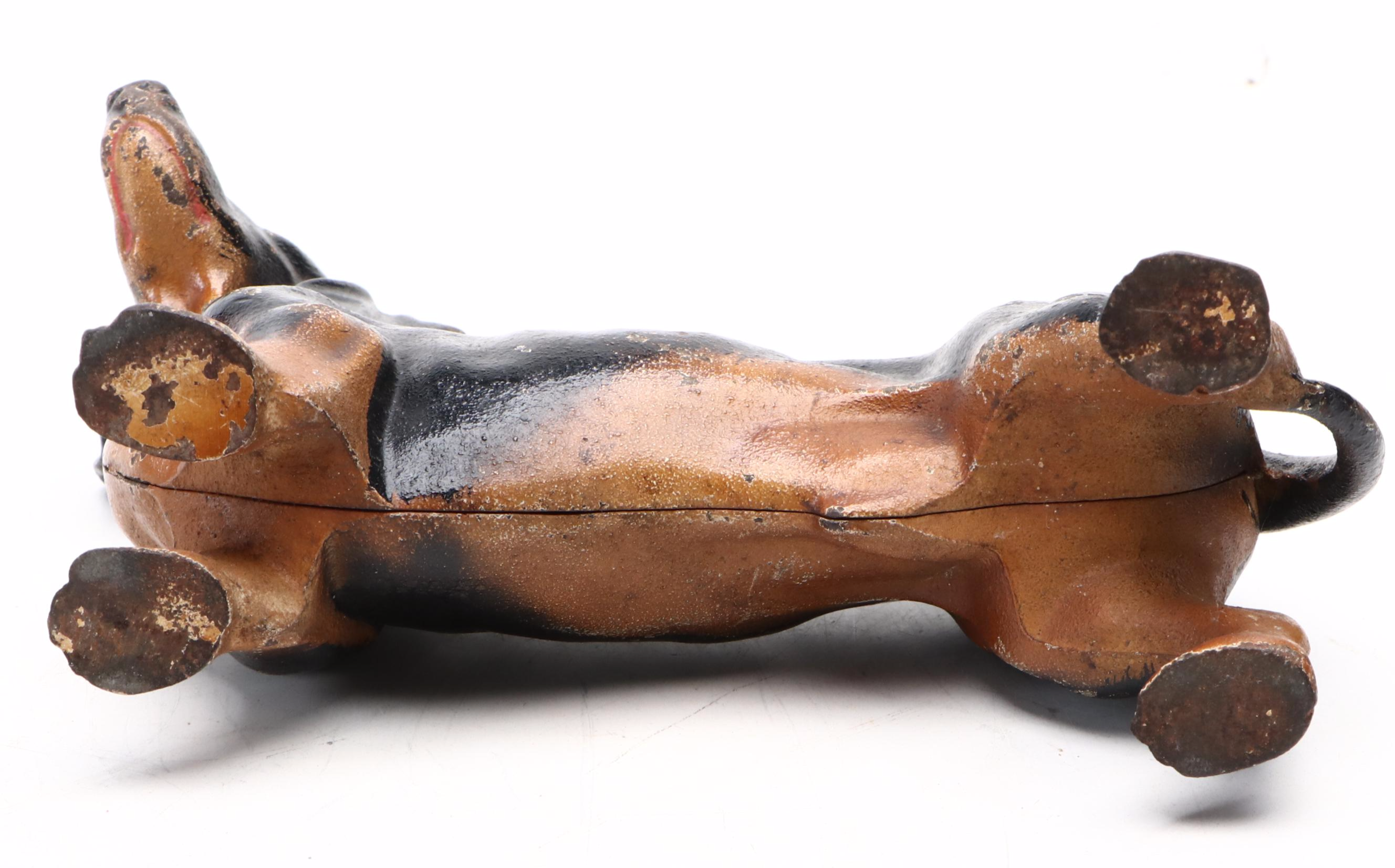 American Painted Cast Iron Dachshund Doorstop, Mid-20th Century