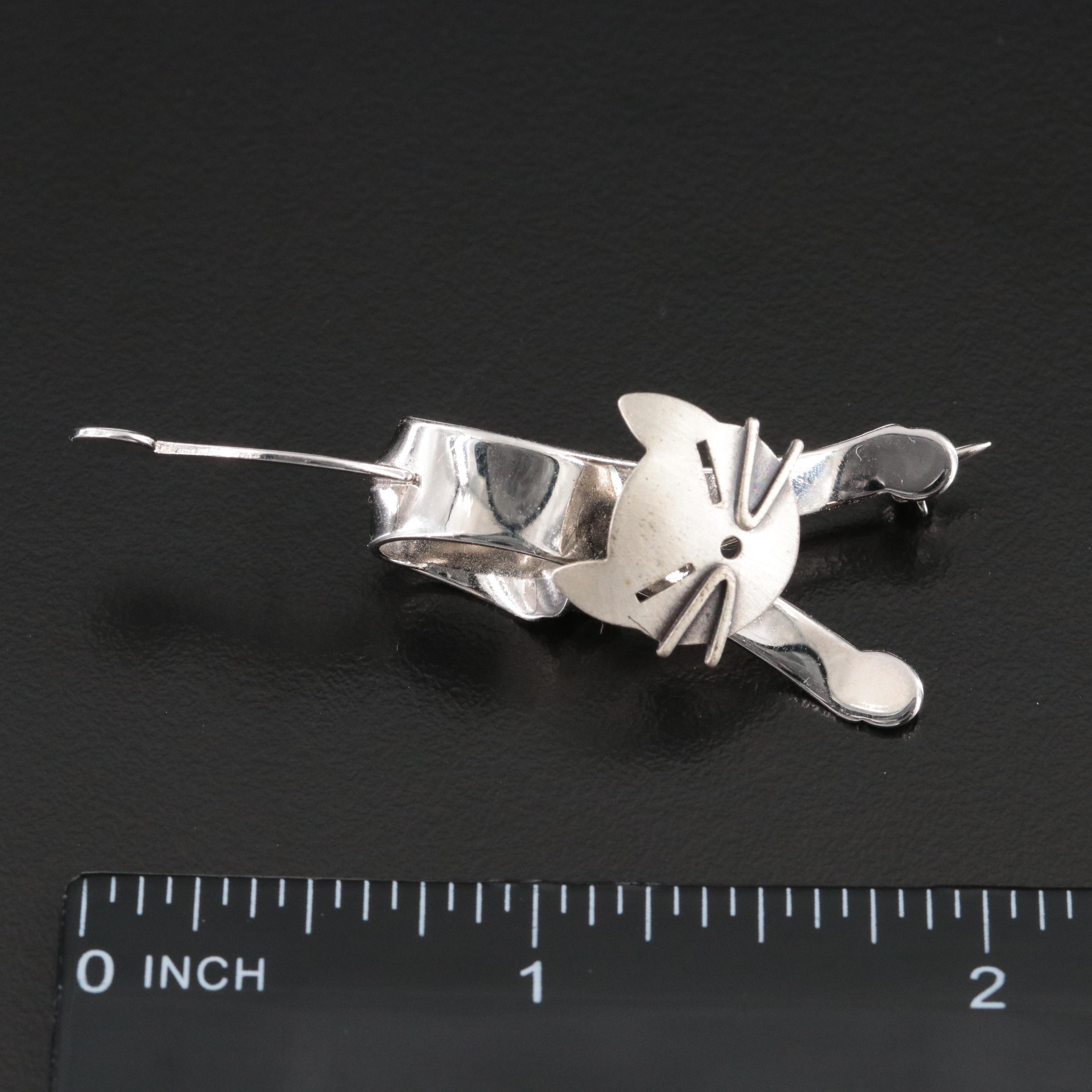 Vintage Sterling Articulated Cat Brooch