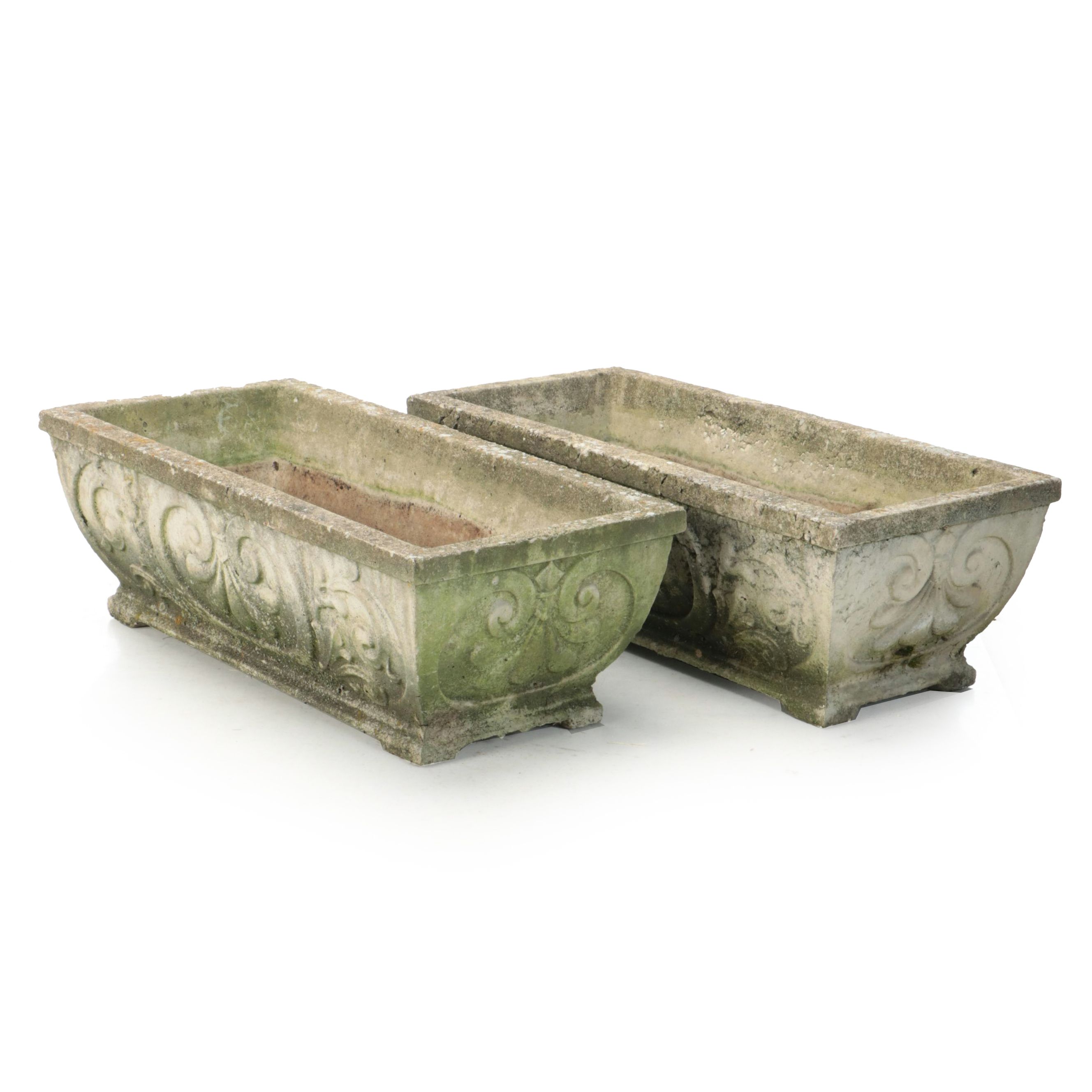 Louis XVI Style Fleur-de-lis Concrete Rectangular Planters