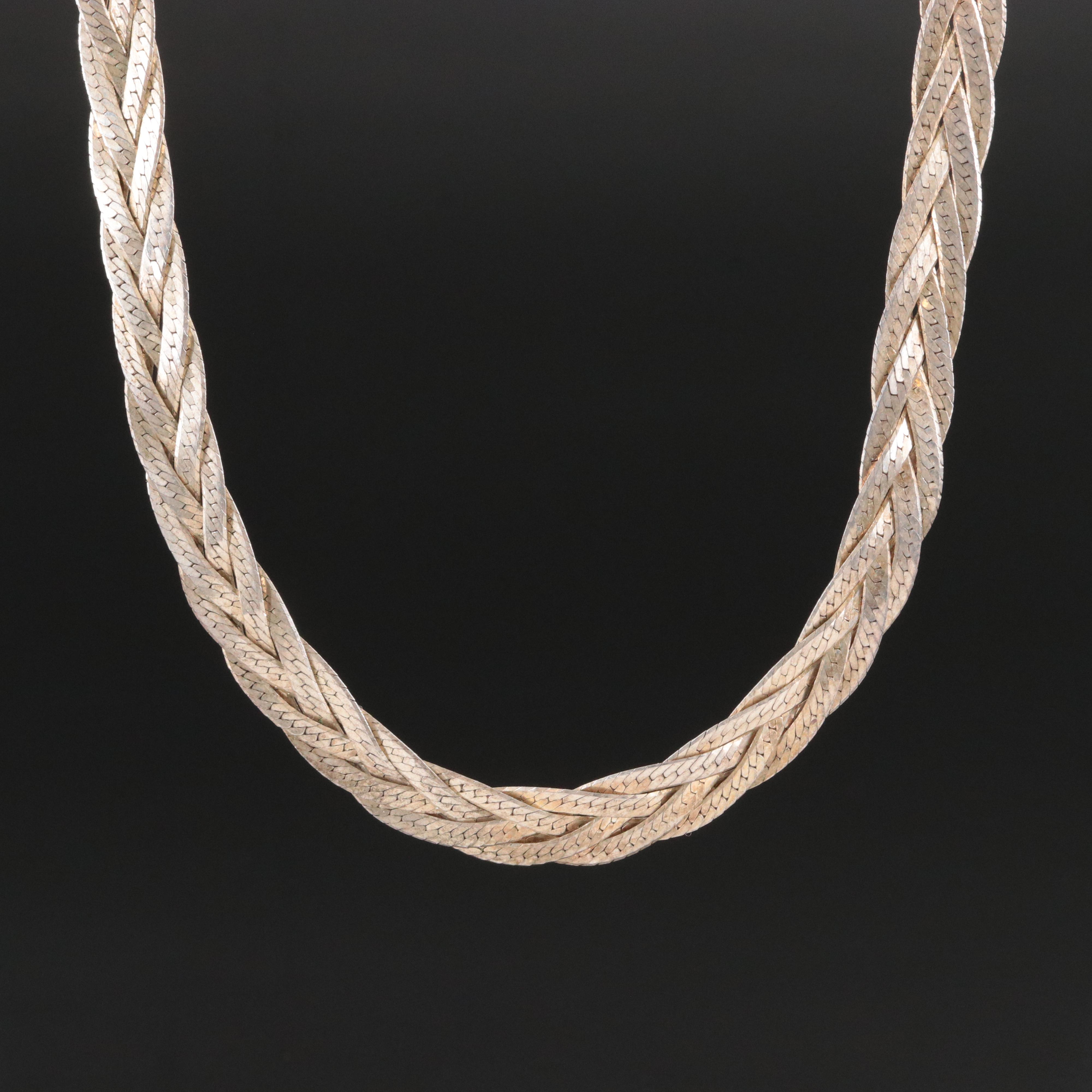 Sterling Braided Herringbone Chain Necklace
