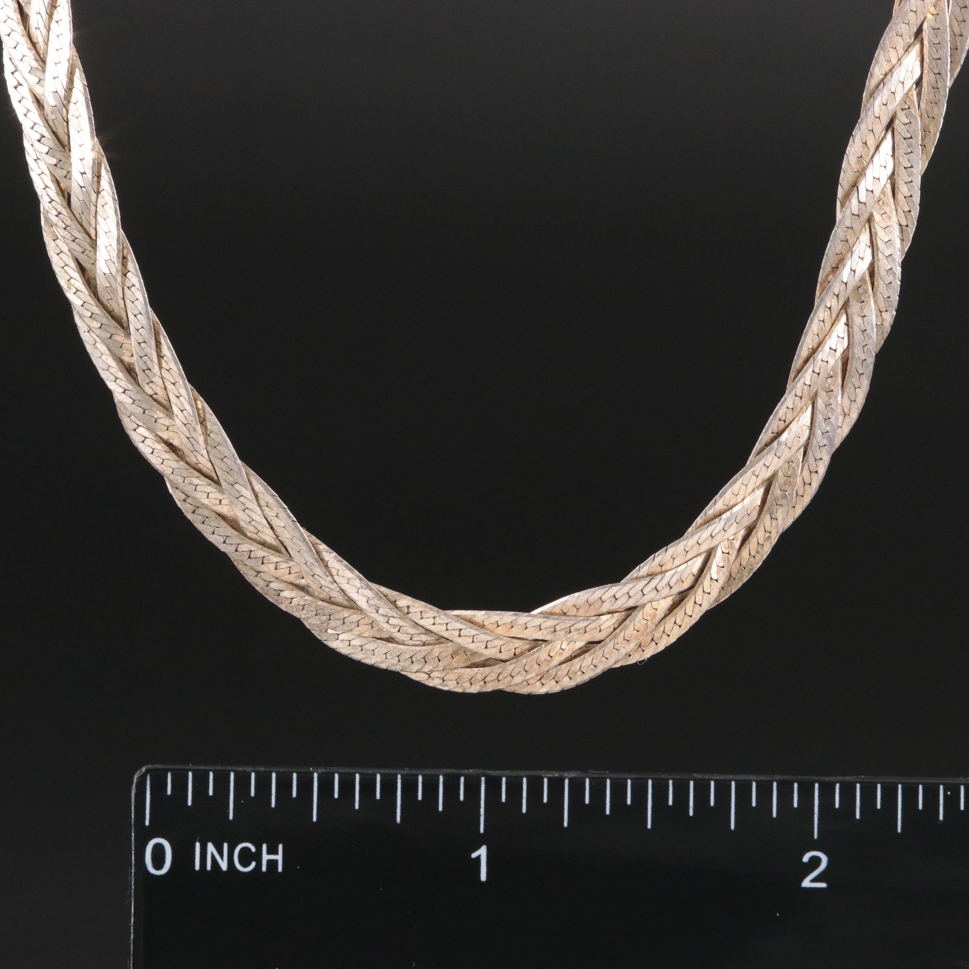 Sterling Braided Herringbone Chain Necklace