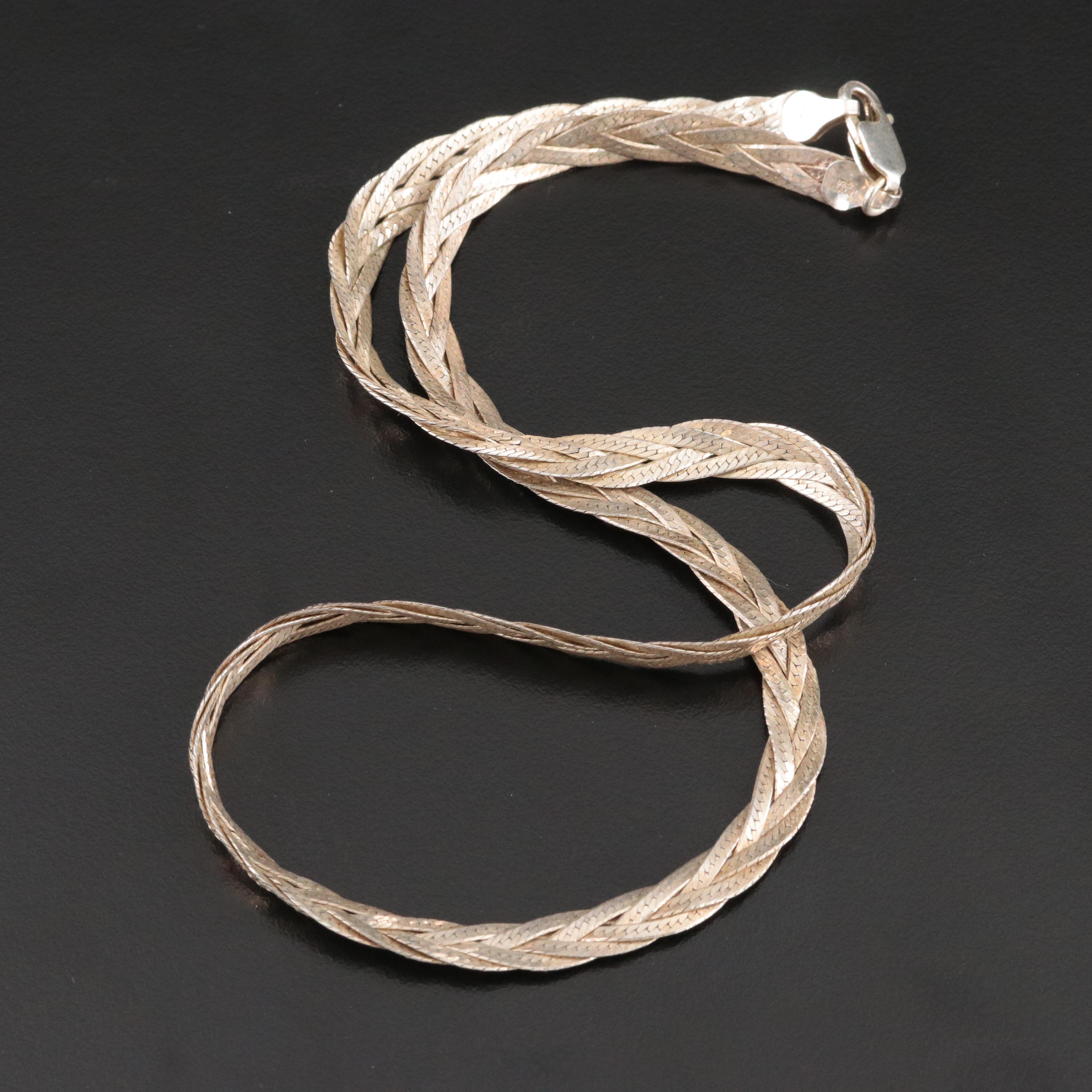Sterling Braided Herringbone Chain Necklace