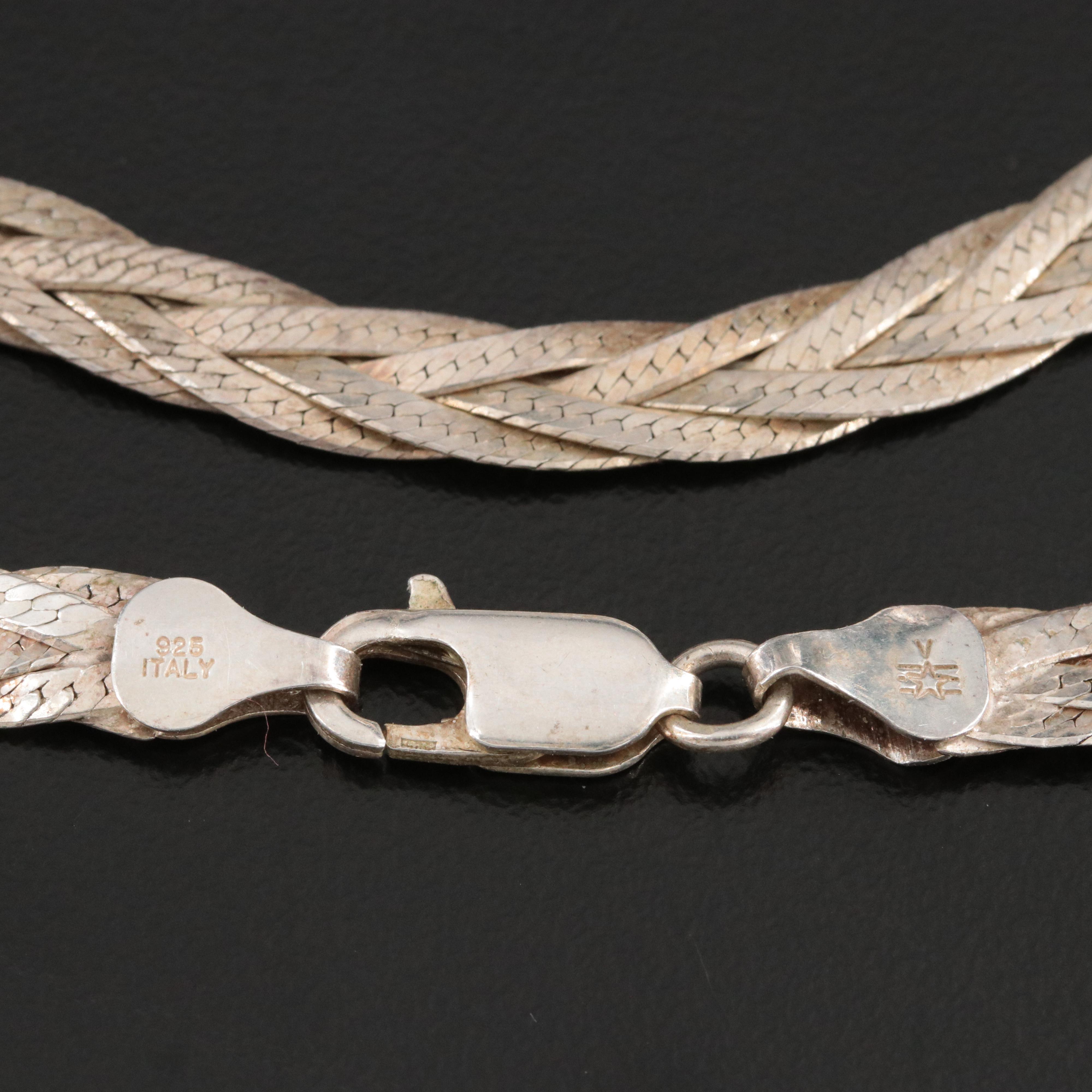 Sterling Braided Herringbone Chain Necklace