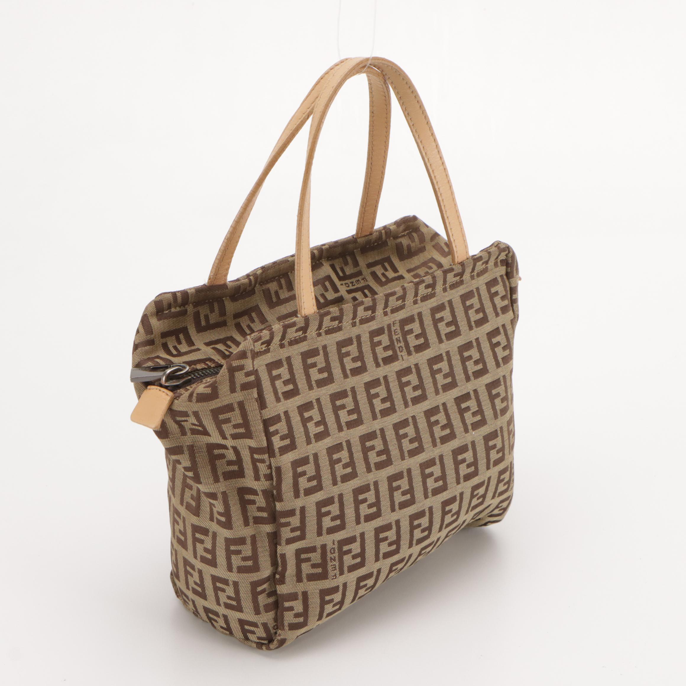 Fendi Mini Handbag in Brown Zucchino Canvas with Brown Leather Trim