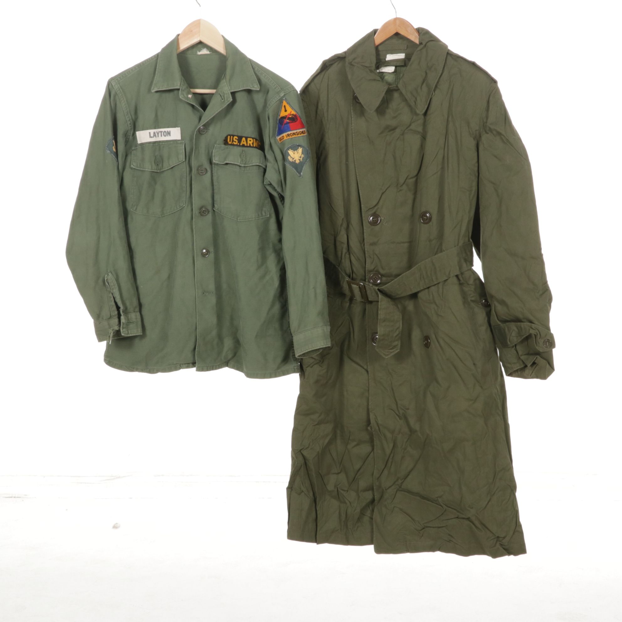 Vietnam Era U.S. Army Uniforms with Trench Coat and Duffel, Size Small/Regular