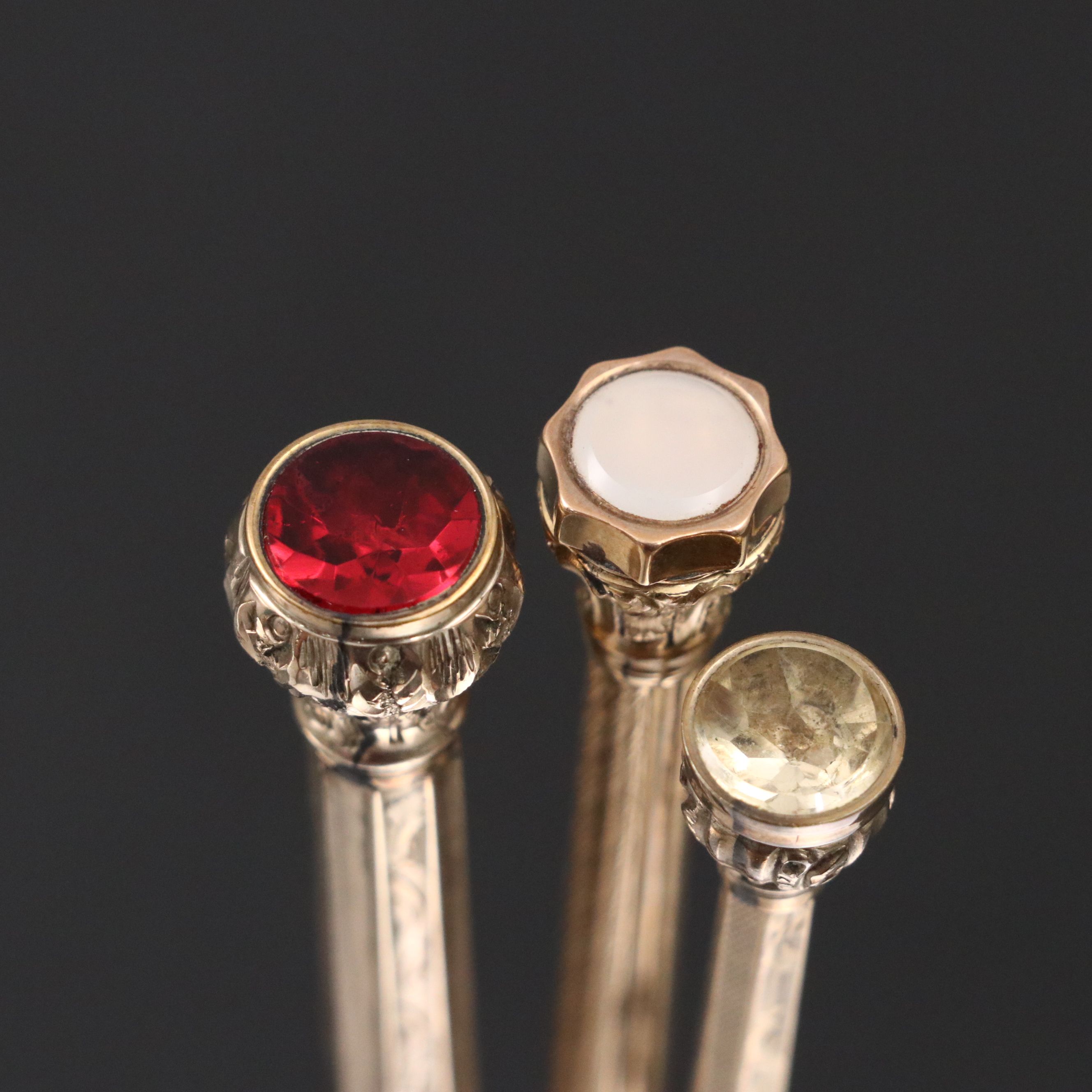 Gold Plate Mechanical Pencils Embellished with Citrine and Chalcedony, Antique