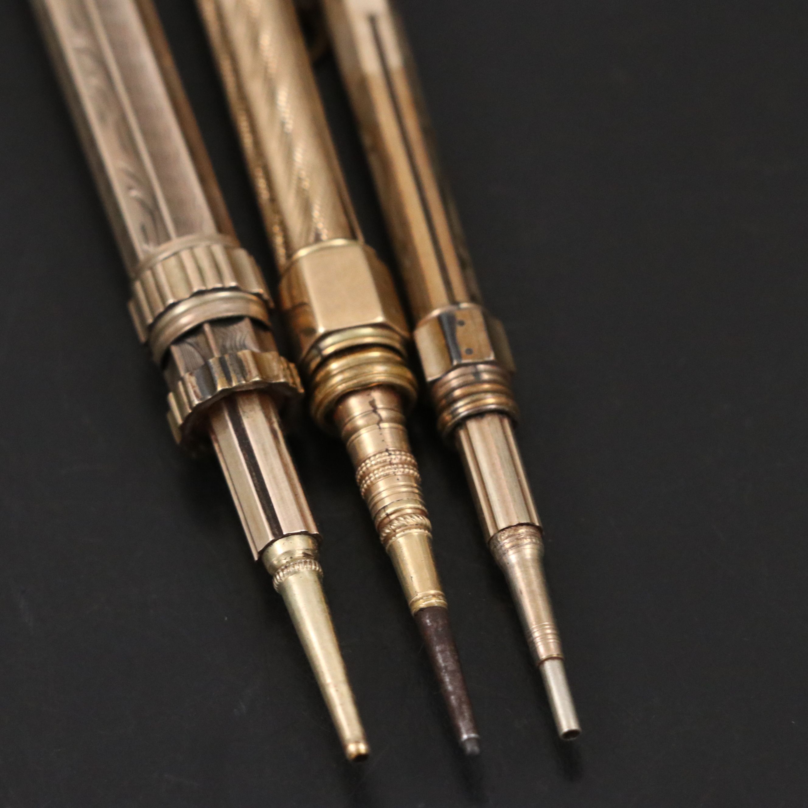 Gold Plate Mechanical Pencils Embellished with Citrine and Chalcedony, Antique