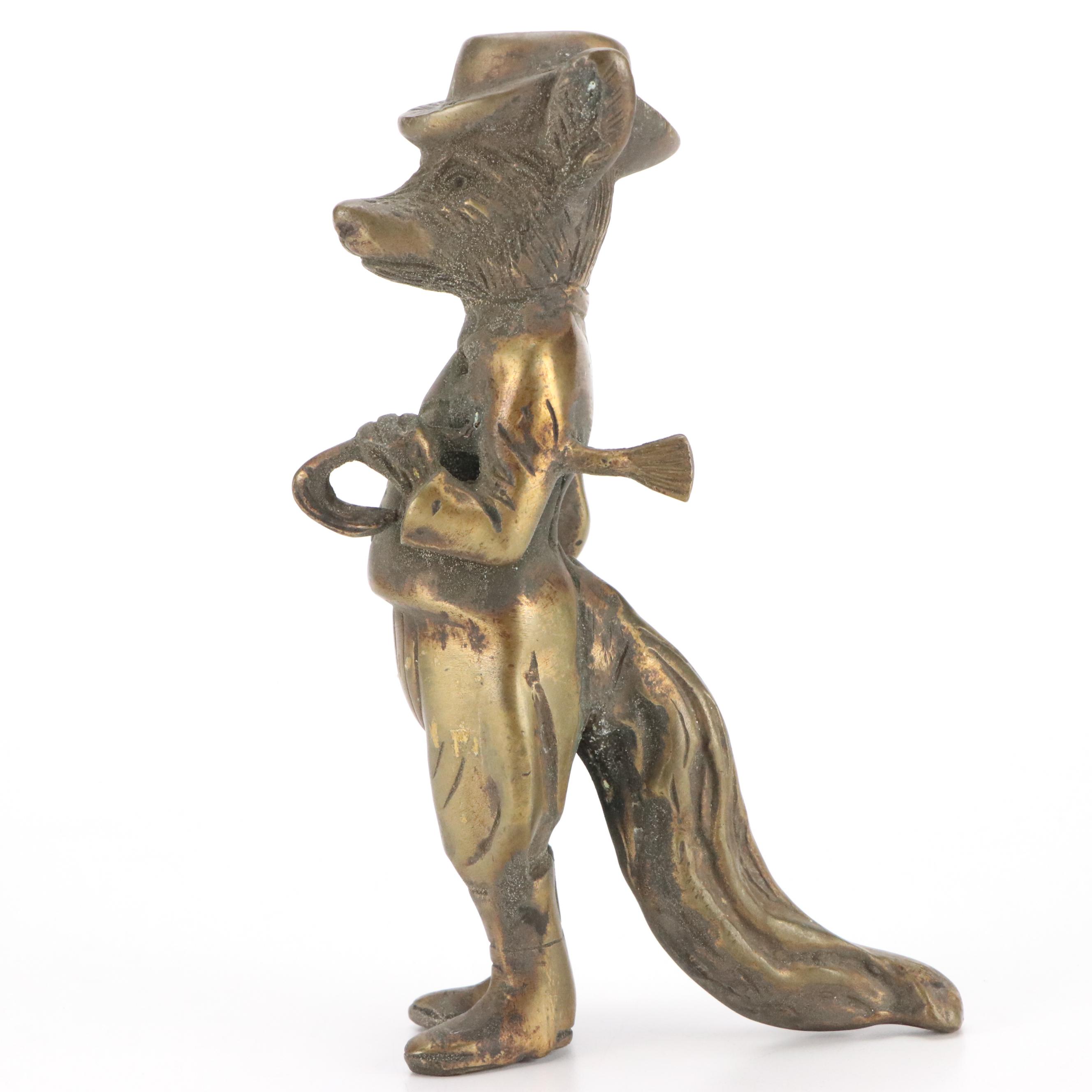 Anthropomorphic Brass Fox Figurine